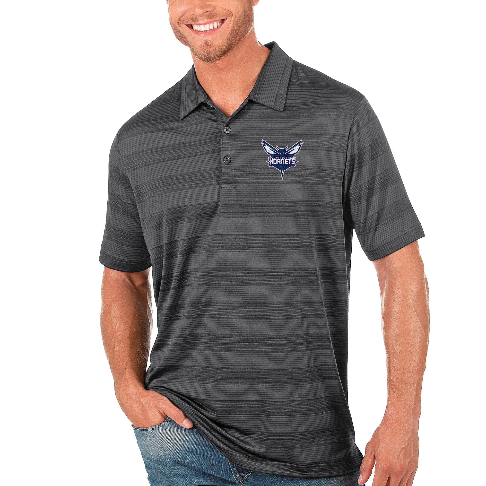 Men's Antigua Gray Charlotte Hornets Compass Polo