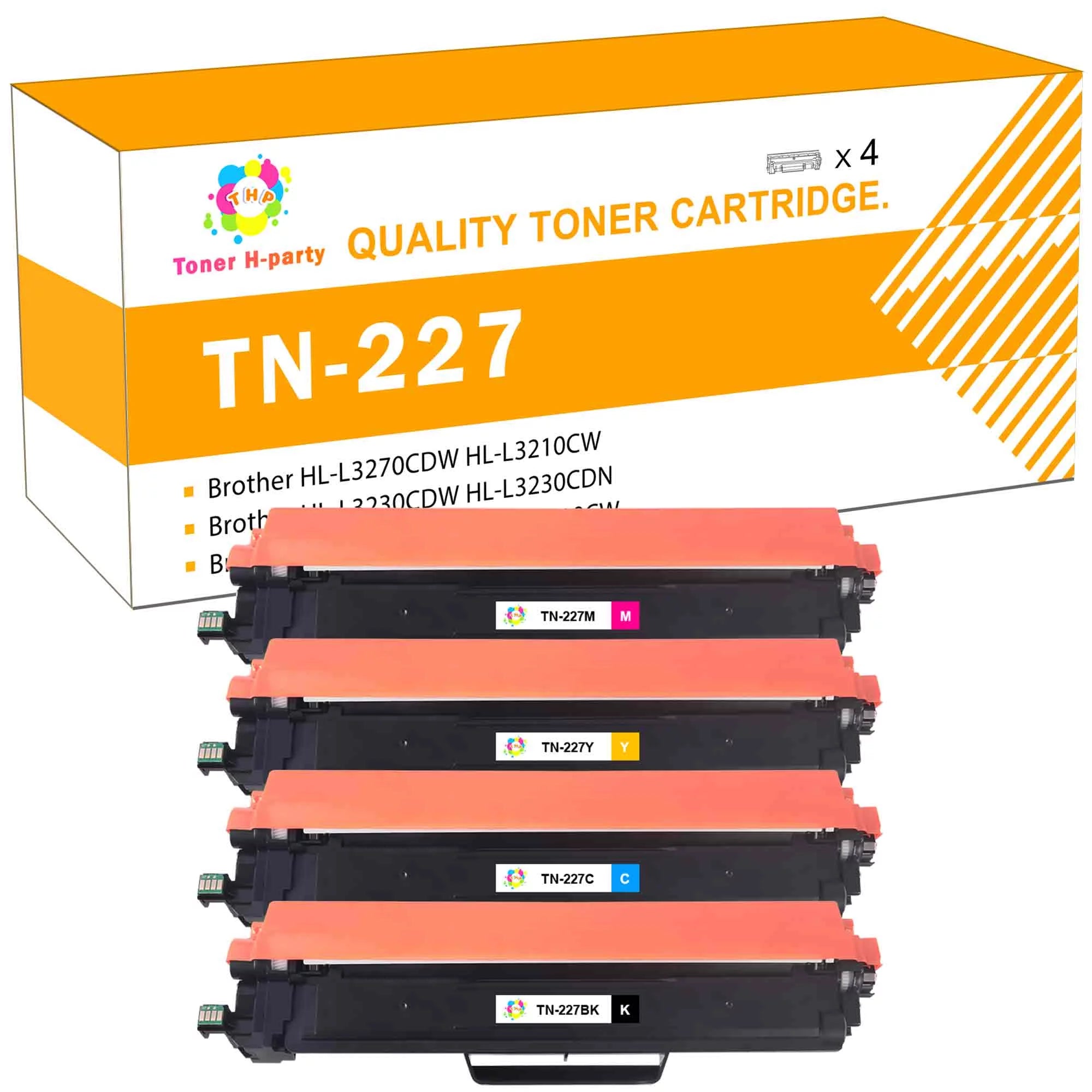 Toner H-Party 4-Pack Compatible Toner Cartridge for Brother TN-227 TN-227BK TN-227C TN-227M TN-227Y MFC-L3750CDW HL-L3210CW HL-L3290CD HL-L3230CDW Printer Ink Black, Cyan, Magenta, Yellow