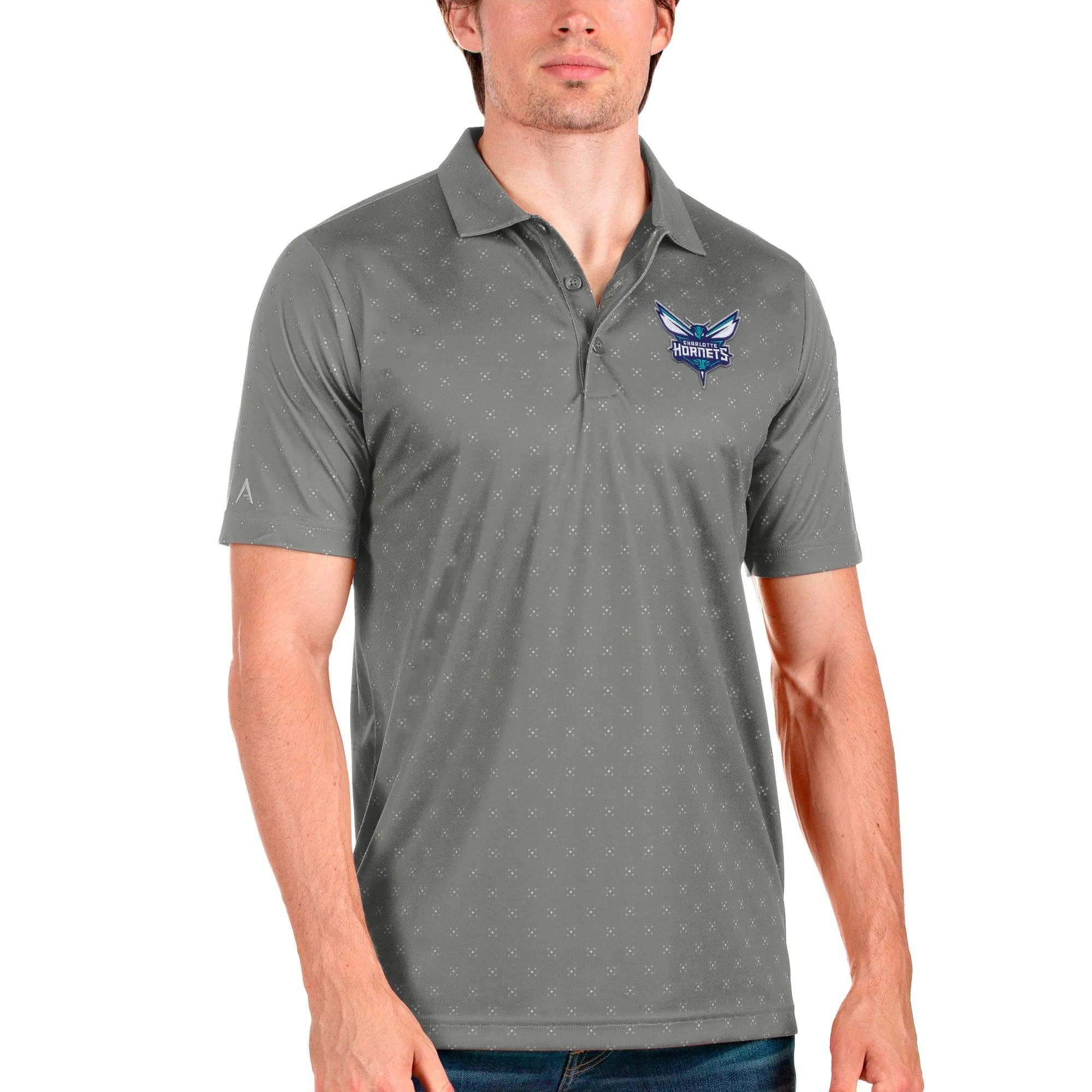 Men's Antigua Steel Charlotte Hornets Spark Polo