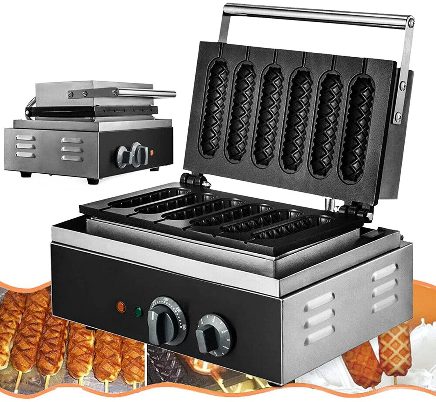 WUZSTAR 6PCS Hotdog Waffle Maker Machine Non-Stick Corn Dog Maker,Stainless Steel