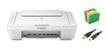 Canon PIXMA MG Series All-in-One Color Inkjet Printer- Print | Copy | Scan - 4800 x 600 DPI, Auto Scan Mode, 60 Sheets Paper Tray, Hi-Speed USB Connect, White, With MTC Printer Cable and File Folders