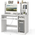 TJUNBOLIFE White Desk with Hutch &amp;Charging Station  Home Office Desk with Keyboard Tray &amp; CPU Stand  Modern Laptop PC Desk  Space-Saving Writing Study Desk with Bookshelf  Ideal f