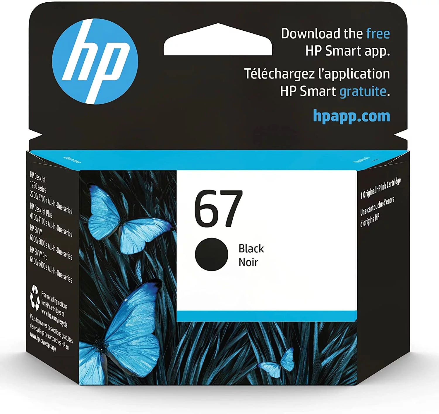 Original 67 Black Ink Cartridge (3YM56AN) for DeskJet 1255, 2700, 4100 ENVY 6000, 6400 Series