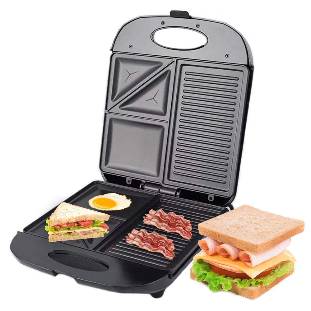 1400W 3-in-1 Multifunctional Electric Griddle - Waffle, Sandwich, and Egg Maker with Non-Stick Iron Coating, Easy Cleaning, Portable for Indoor Use
