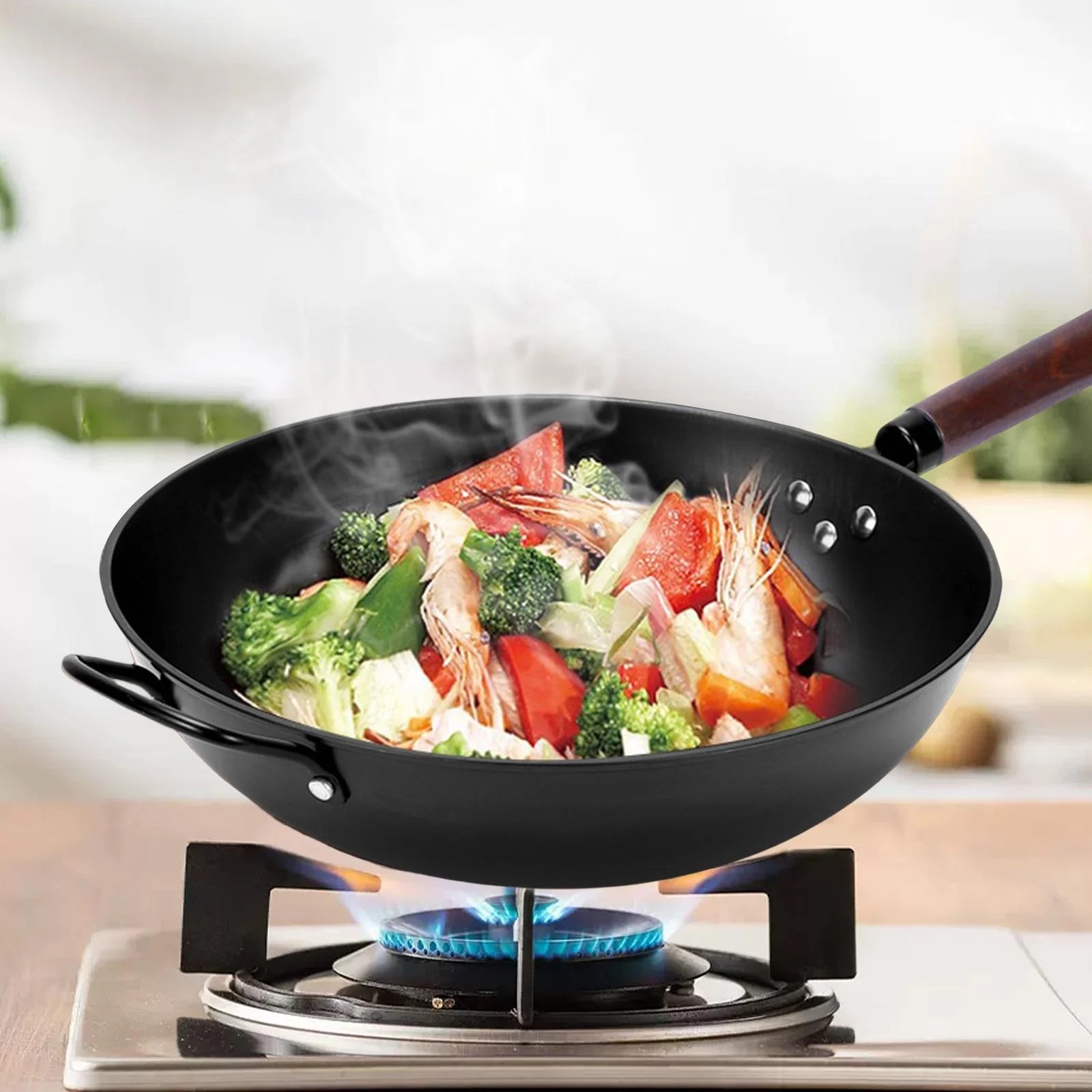 Stir Fry Pan Cooking Wok Omelet Pan Skillet for Omelets Fried Breadfish Cake 32cm Flat