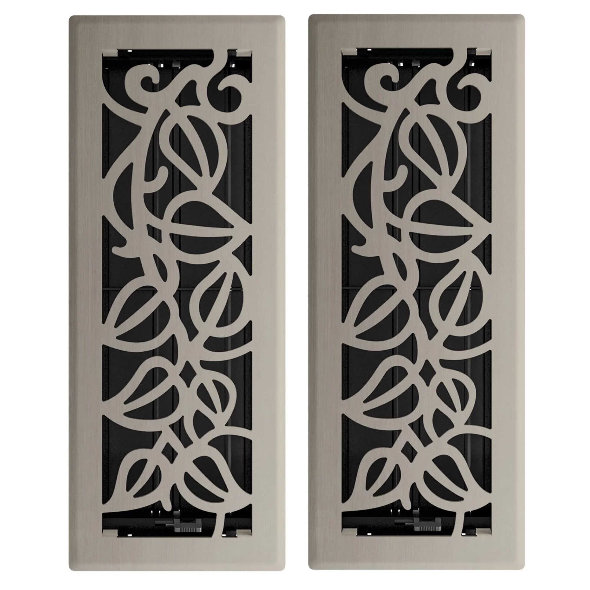 4in x 12in Napa Style Brushed Nickel Metal Heating and Cooling Air Floor Register (2 PACK) - Overall 5 1/4 x 13 1/4