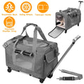 iMounTEK Cat Dog Carrier with Wheels Rolling Pet Carrier with Telescopic Handle Shoulder Strap, Grey