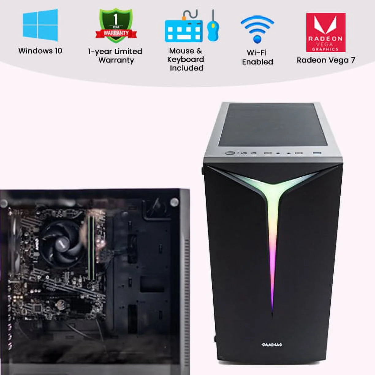 Gigatech Gaming Apollo 5 AMD Ryzen 5 5600G, 6 Core 16GB DDR4 RAM Desktop with Built in Wi-Fi, Windows 10