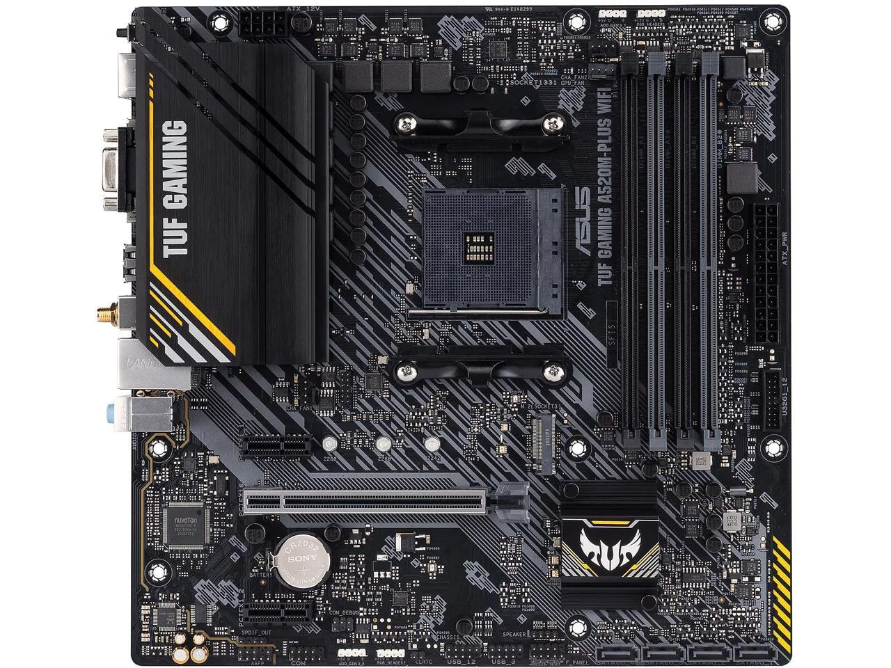 ASUS TUF Gaming A520M-PLUS (WiFi) AMD AM4 (3rd Gen Ryzen?) microATX Gaming Motherboard (M.2 Support, 802.11ac Wi-Fi, DisplayPort, HDMI, D-Sub, USB 3.2 Gen 1 Type-A and Aura Addressable Gen 2 headers)