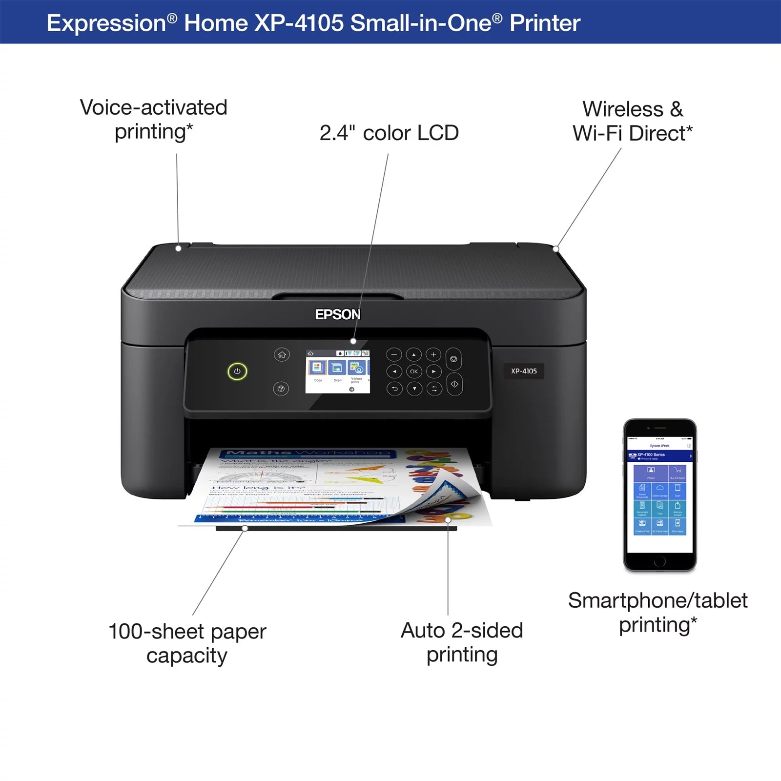 Epson Expression Home XP-4105 Wireless All-in-One Color Inkjet Printer, Scanner, Copier