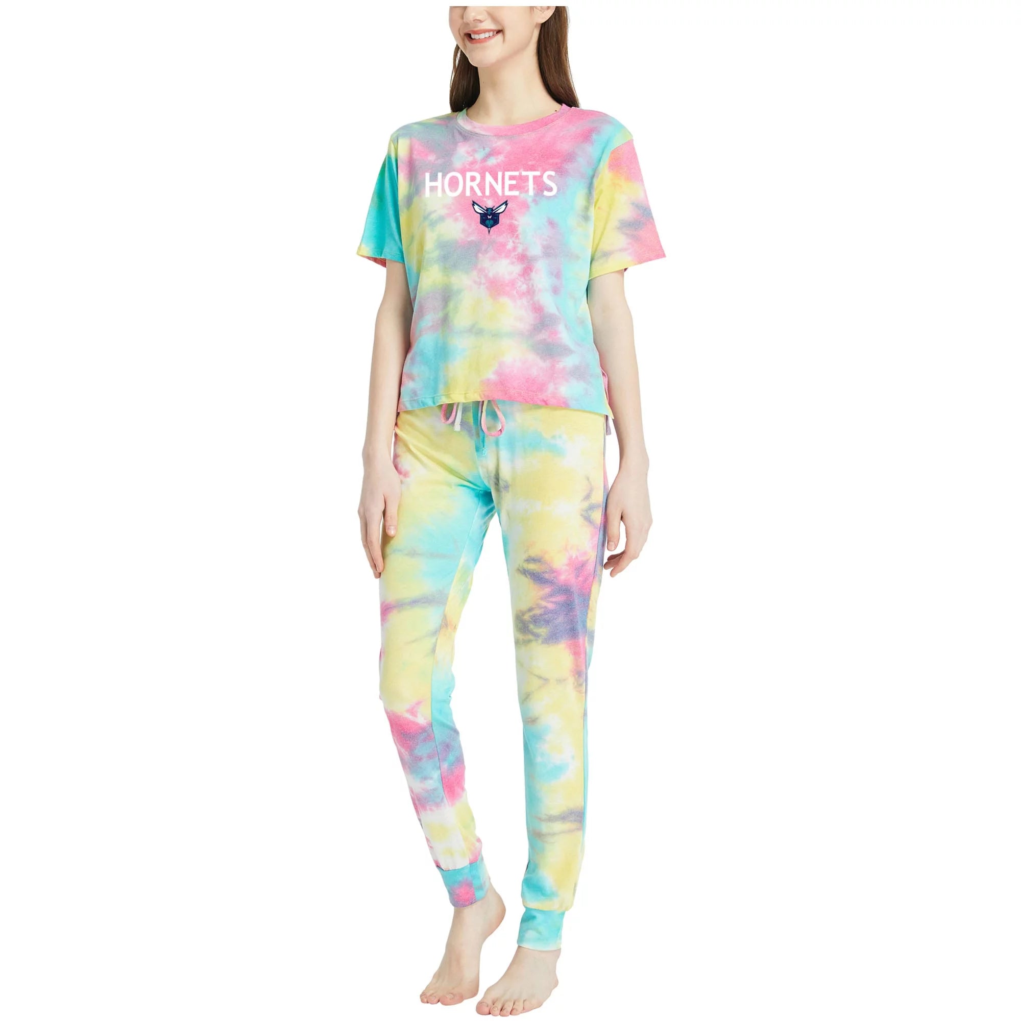Women's Concepts Sport Charlotte Hornets Velodrome Tie-Dye Top & Jogger Pants Set