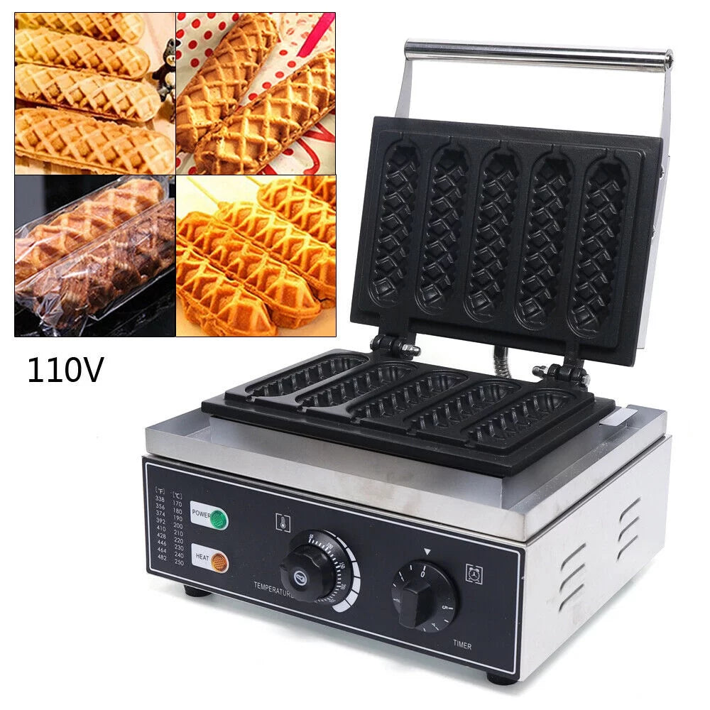 Hot Dog Machine 5 Groove Electric Power Waffle Maker Hot Dog Commercial Corn Dog Maker Non-Stick Commercial Nonstick Electric Hot Dog Shaped Waffle Maker Baker Machine French Hot Dog Sausage Maker
