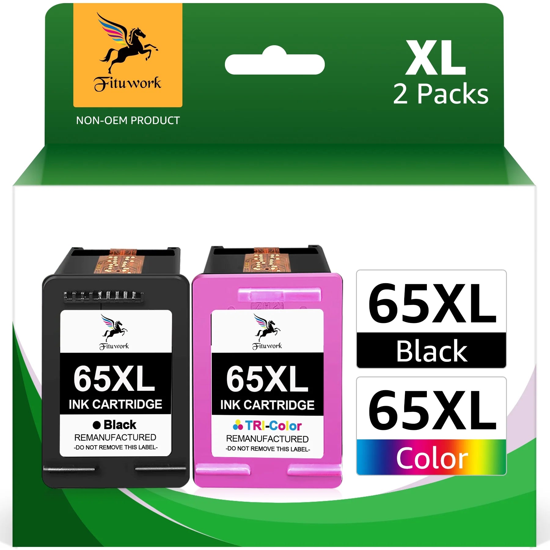 65xl Ink Cartridge for HP 65 Ink Cartridge HP 65 Printer Ink for HP AMP 100 120 Series for HP DeskJet 3755 2655 3720 3722 3723 3752 3758 2652 2624 for HP Envy 5055 5000 5070 5052 5014(1 Black,1 Color)