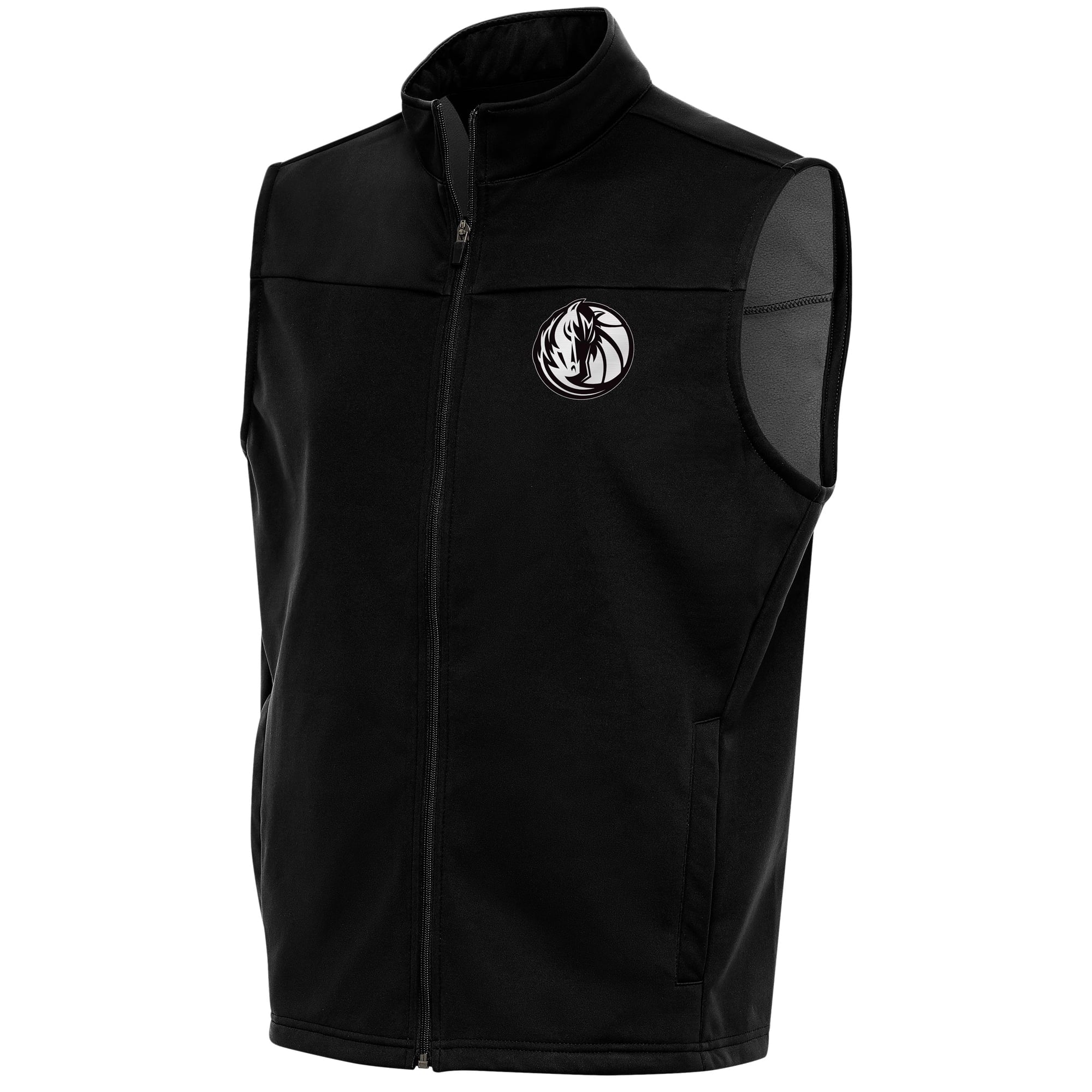 Men's Antigua Black Dallas Mavericks Metallic Logo Links Full-Zip Golf Vest