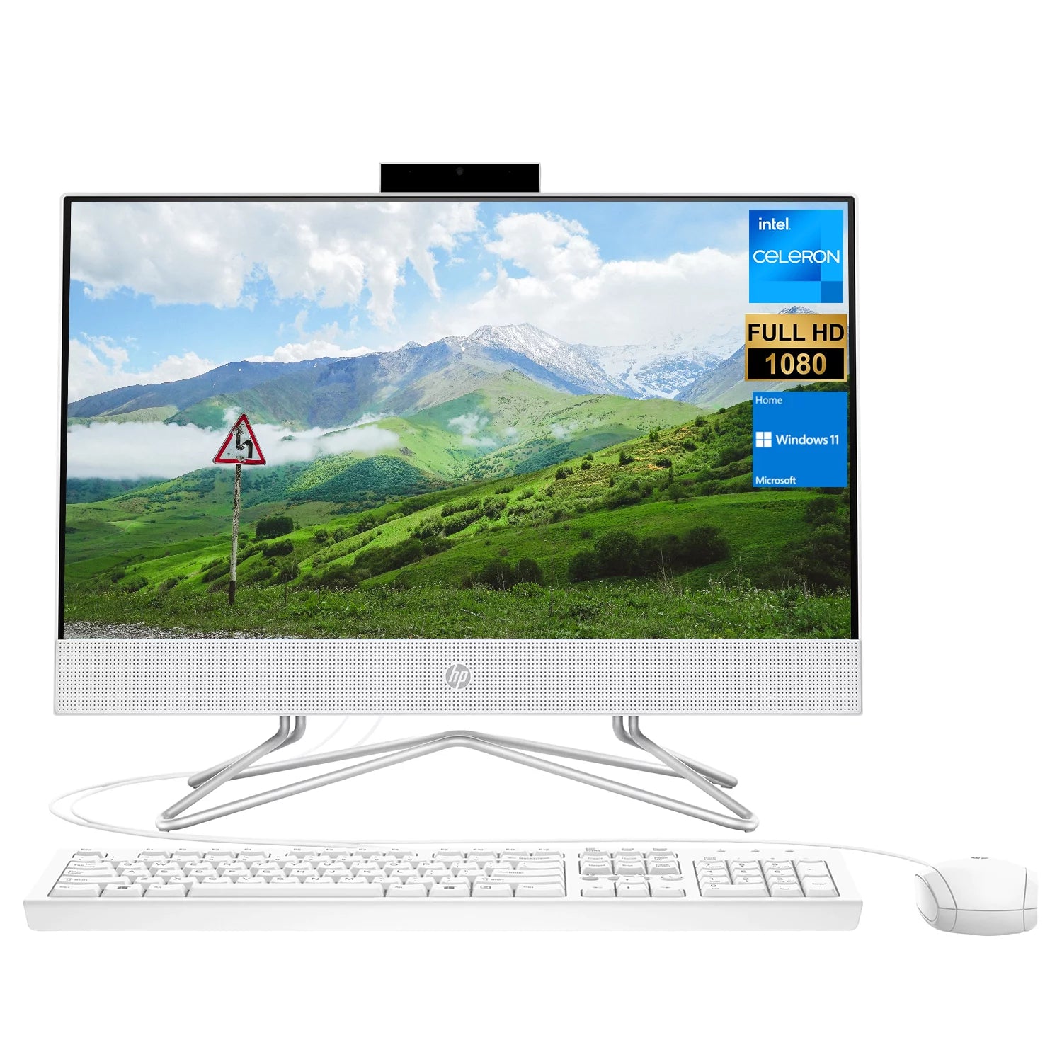 HP All-in-One Desktop, 21.5 FHD Screen, Intel Celeron J4025, 16GB RAM, 512GB SSD, Webcam, HDMI, Media Card Reader, Wi-Fi, Wired KB & Mouse, Windows 11 Home
