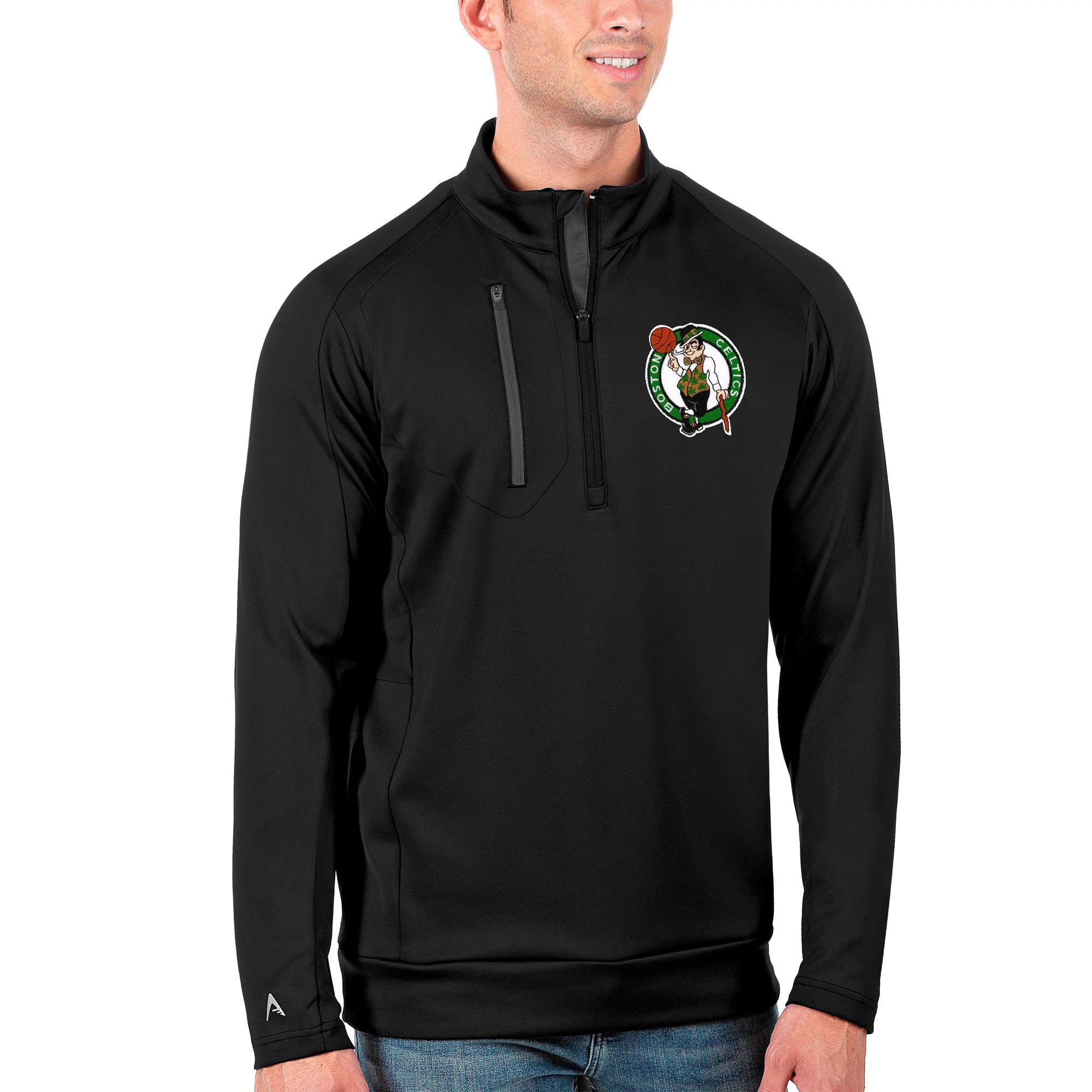 Men's Antigua Black Boston Celtics Generation Quarter-Zip Pullover Jacket
