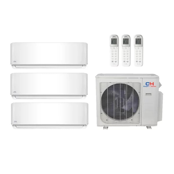 Cooper & Hunter 36,000 Btu 22 Seer 3-Zone Ductless Mini Split Heat Pump System - 9k-9k-18k - CH28MSPH230VO-(2) CH-09MSPHWM-CH-18MSPHWM