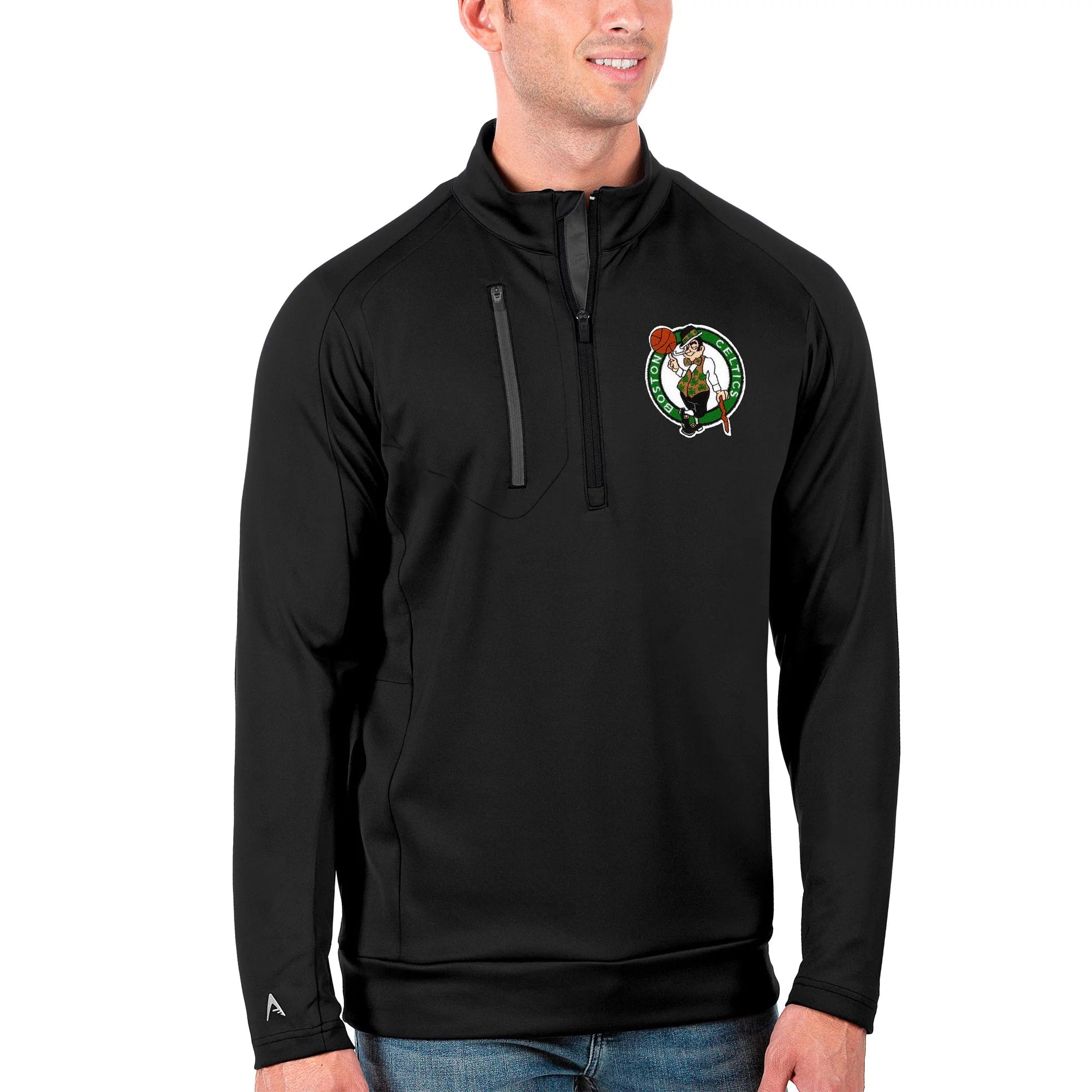 Men's Antigua Black Boston Celtics Big & Tall Generation Quarter-Zip Pullover Jacket