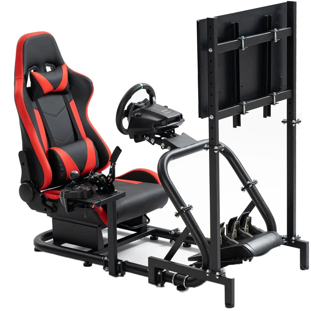 Supllueer G923 Racing Simulator Cockpit with Monitor Mount & Seat Fit Logitech G29 G920 Thrustmaster T248