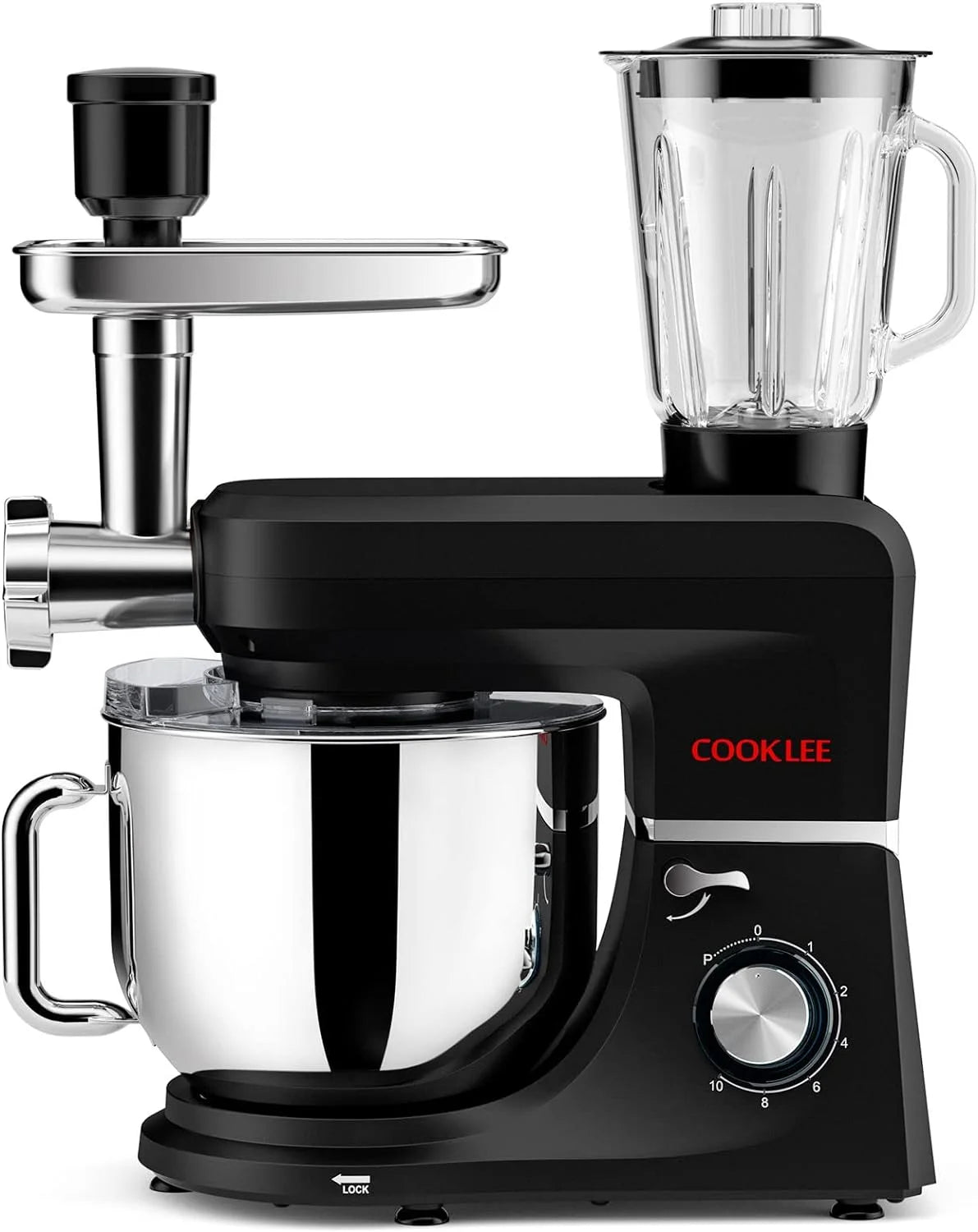 COOKLEE 6-IN-1 Stand Mixer, 8.5 Qt. Multifunctional Electric Kitchen Mixer with 9 Accessories for Most Home Cooks, SM-1507BM, Nero Nemesis Black