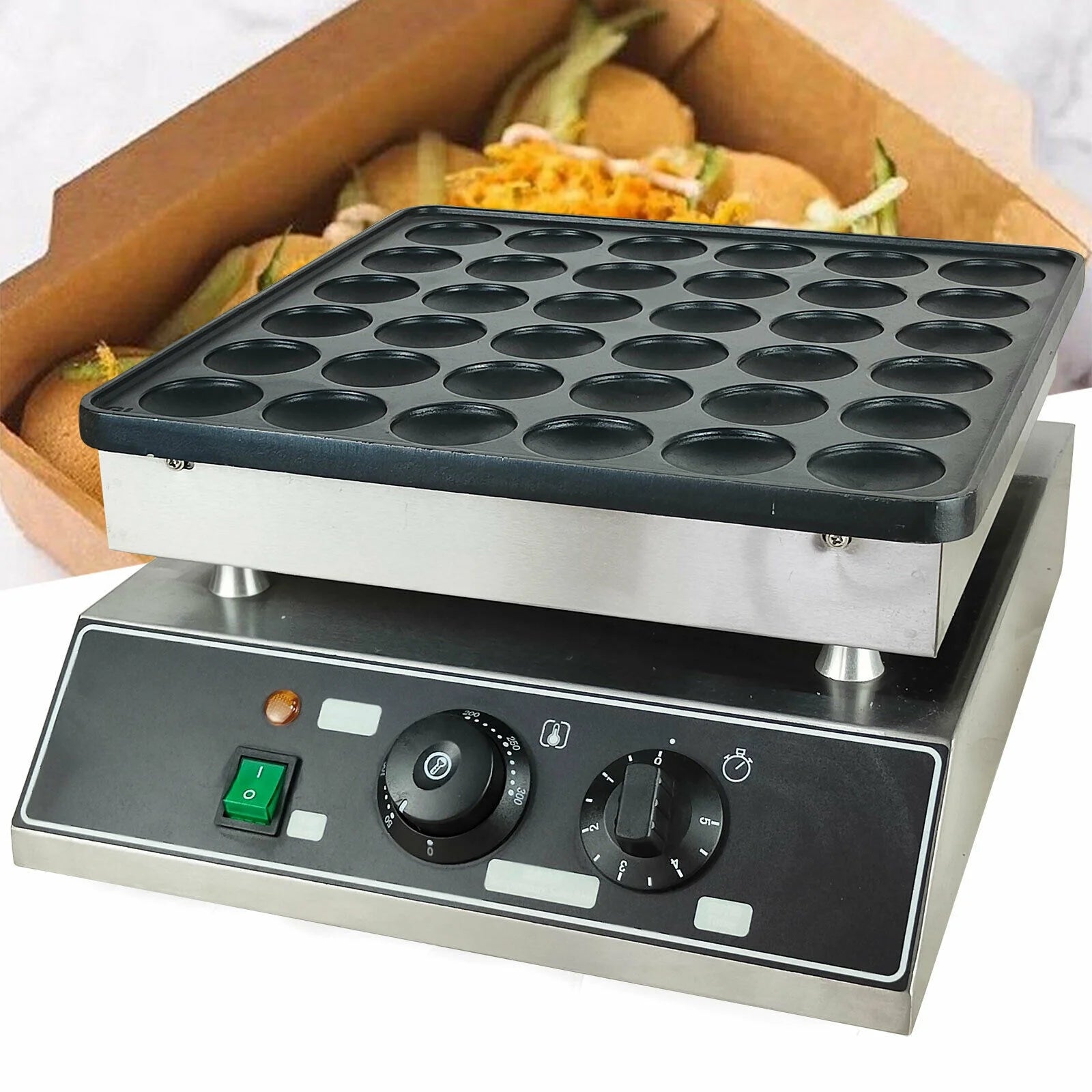 Fichiouy 36 Holes Commercial Electric Mini Dutch Pancake Waffle Maker Non-stick 1000W
