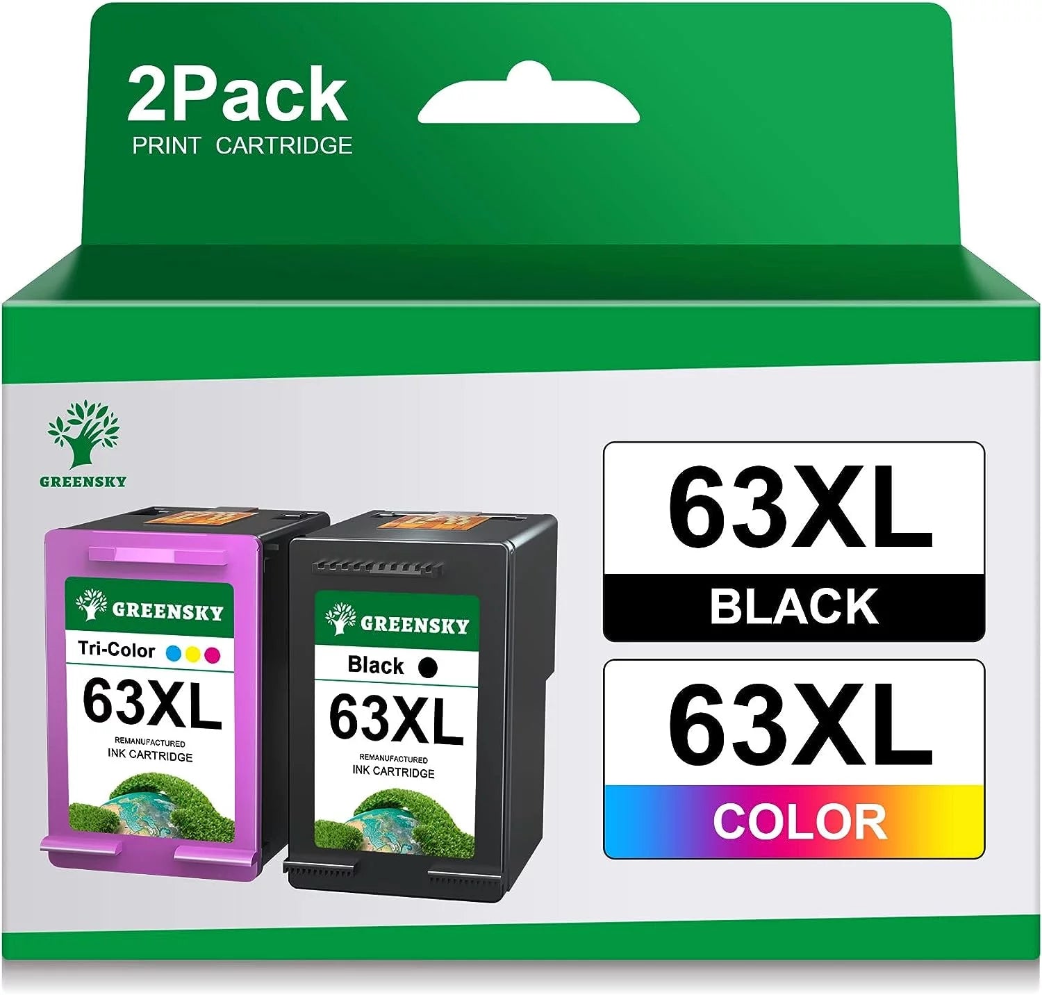 63XL 63 XL Ink for HP 63 Ink 63 XL 63XL Ink Cartridges Black and Color for HP OfficeJet 3830 5255 5258 4650 3833 4655 HP Envy 4520 DeskJet 1112 3630 3634 Printer (Black and Tri-color, 2 Combo Pack)