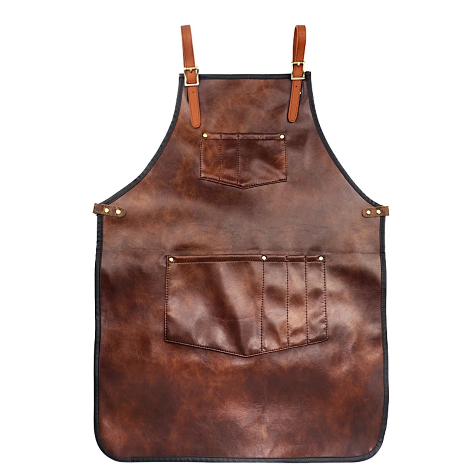 Andoer Apron for Men Women Waterproof Leather Apron with Pockets Cross-Back Straps for Kitchen BBQ Cooking Barber Barista Apron Handworking