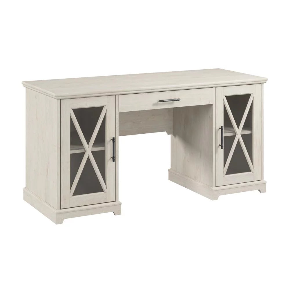 Bush Lennox Engineered Wood Desk with Keyboard Tray in Linen White Oak
