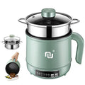 Smart Mini Electric Hot Pot w. Steamer Tray 1.7L NonStick Rapid Noodle Cooker 3 Power Level 5 Modes 600W Quick Cook 300W Low Heat 15W Keep Warm 6H Timer Delay NonStick Pan for Rice Soup Pasta