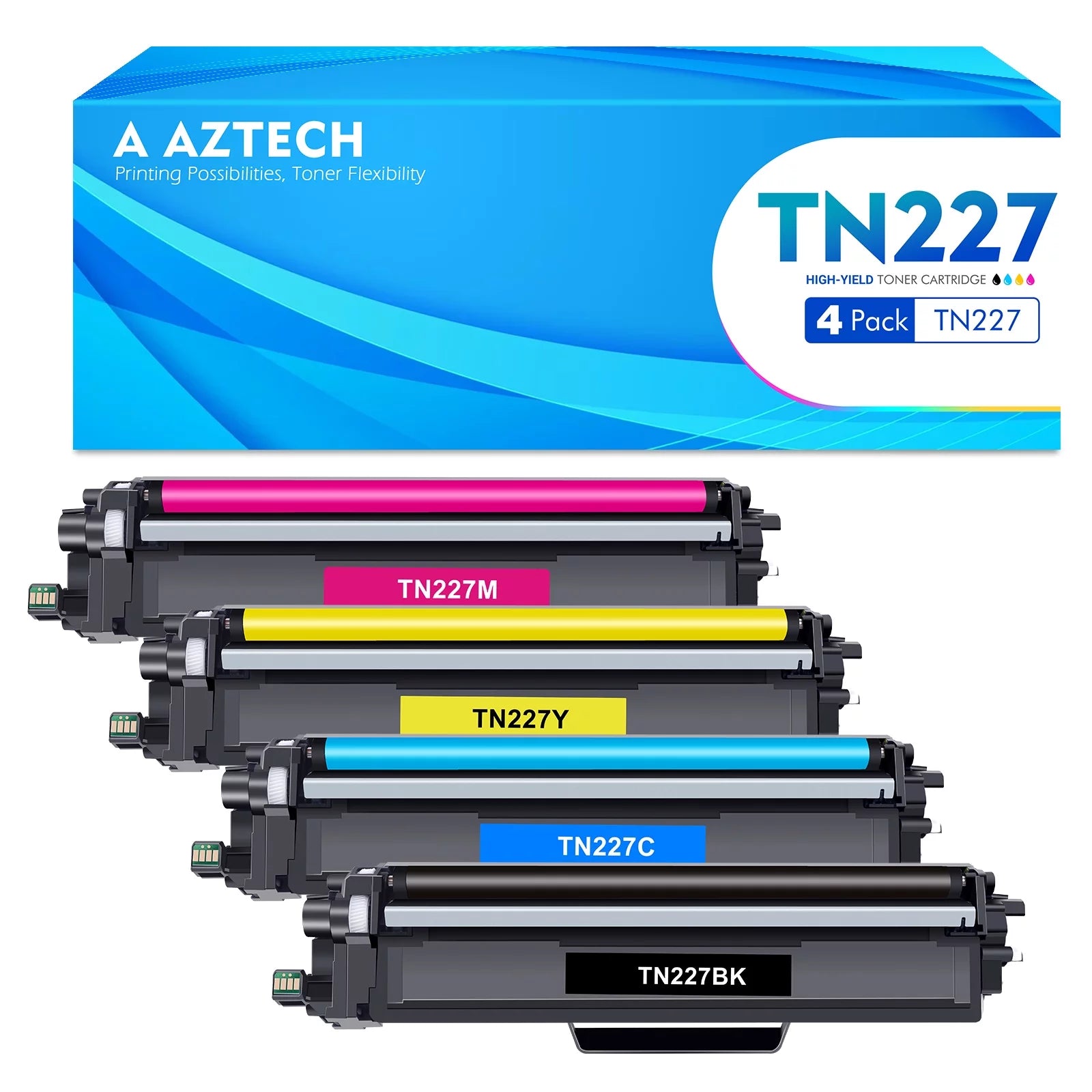 4-Pack Compatible Toner Cartridge for Brother TN227 TN-227 MFC-L3750CDW MFC-L3710CW MFC-L3770CDW HL-L3210CW HL-L3290CD HL-L3230CDW Printer Ink (Black, Cyan, Magenta, Yellow)