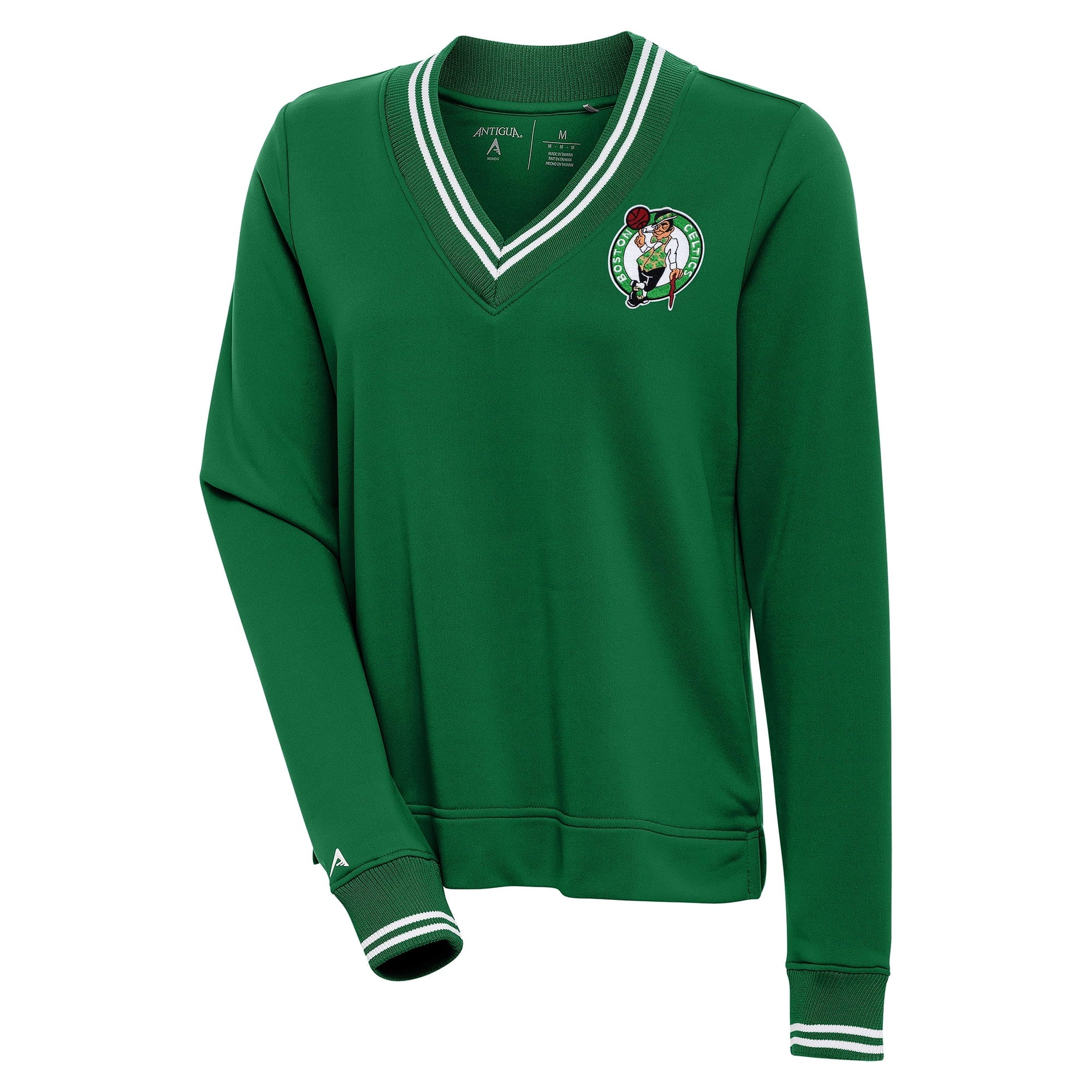 Women's Antigua  Hunter Green Boston Celtics Parker V-Neck Pullover Sweatshirt