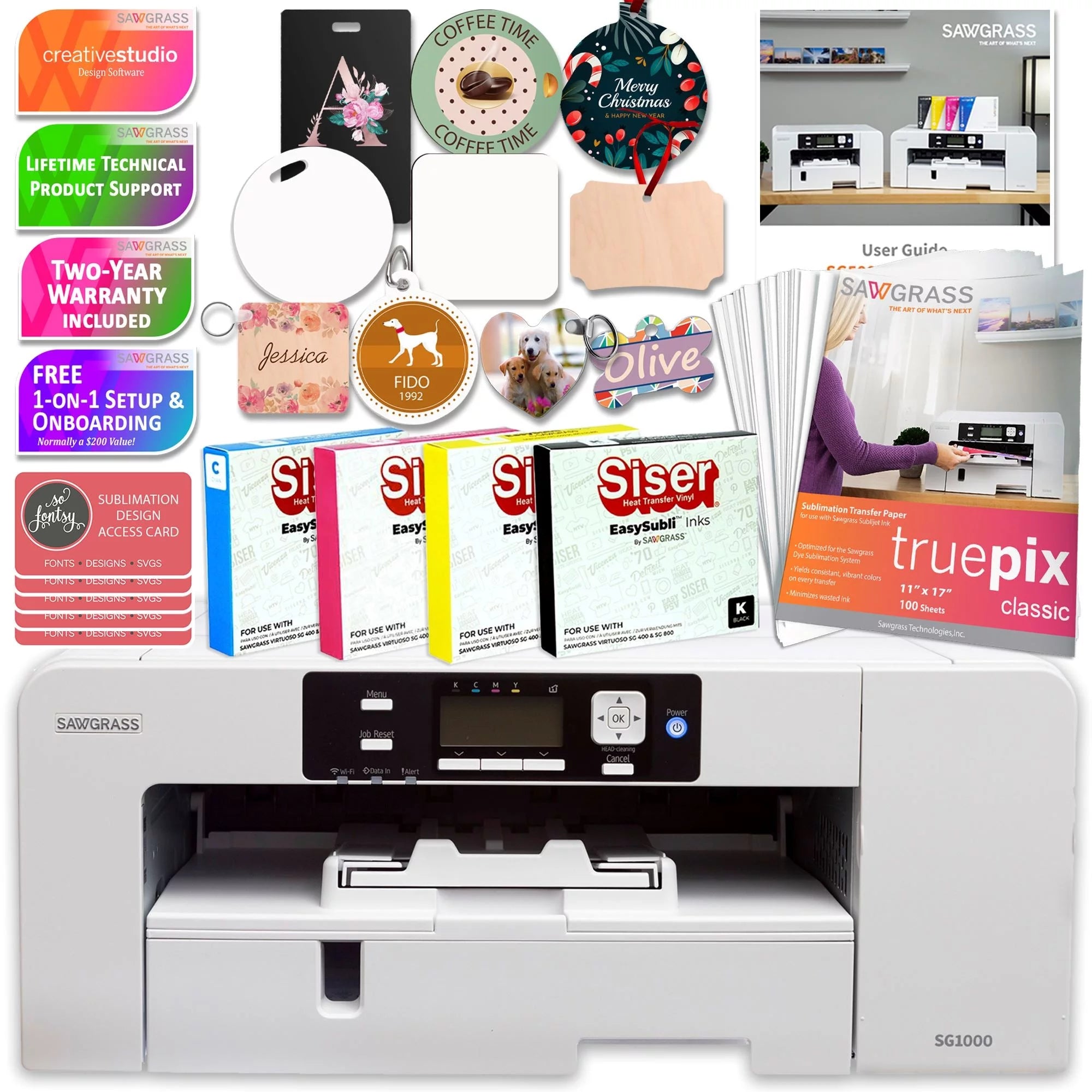 Sawgrass Virtuoso SG1000 Sublimation Printer, Ink, Paper, Blanks Bundle