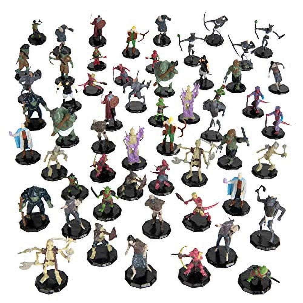 56 Painted Fantasy Mini Figures- All Unique Designs- 1 Hex-Sized Compatible with DND Dungeons and Dragons & Pathfinder and RPG Tabletop Games- Features Goblins, Orcs, Gnolls, Skeletons & More