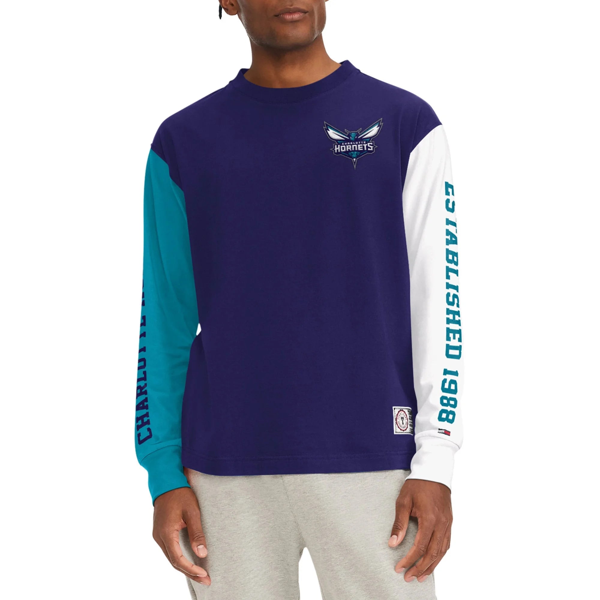 Men's Tommy Jeans Purple Charlotte Hornets Richie Color Block Long Sleeve T-Shirt