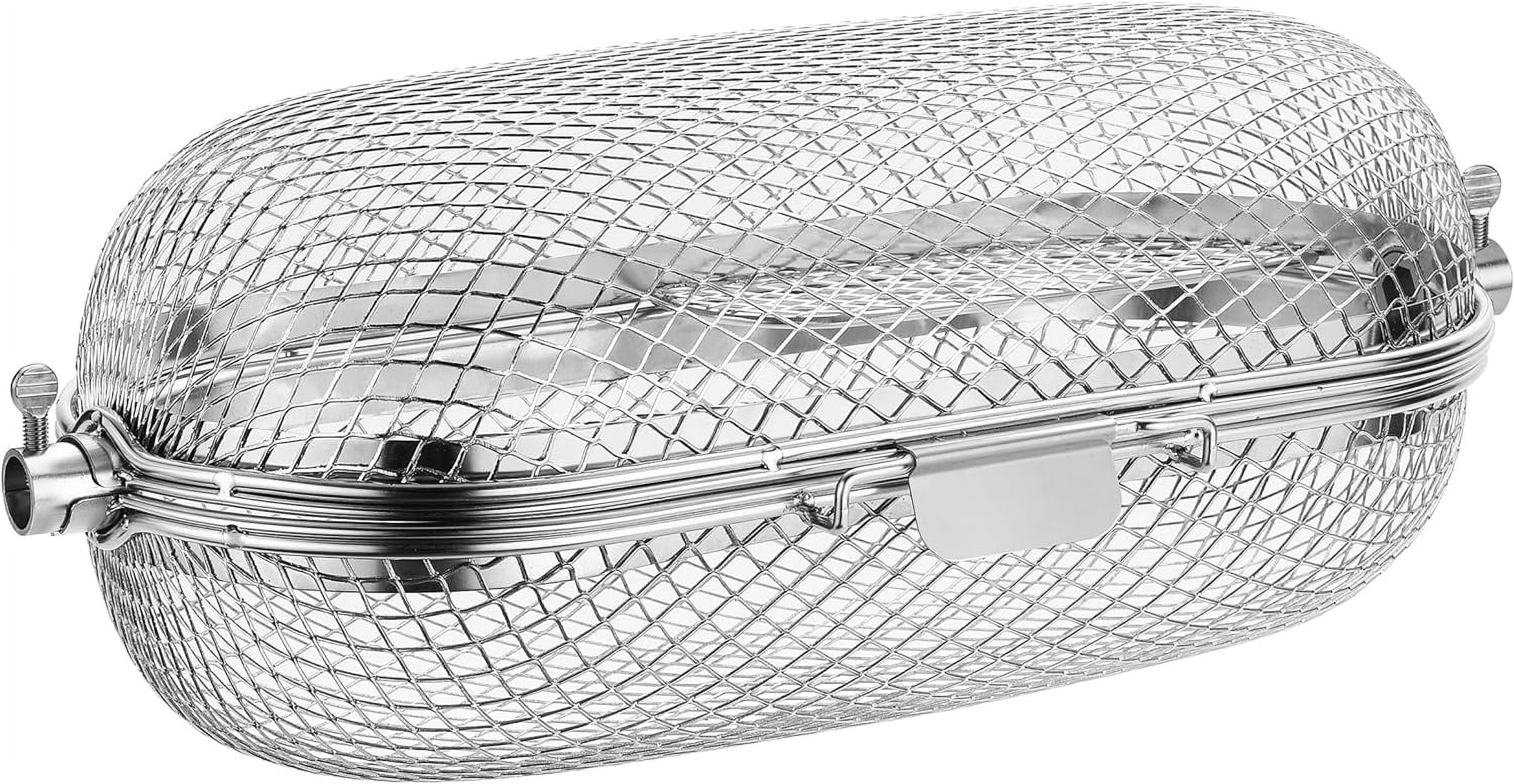 TURBRO Rotisserie Basket, 304 Stainless Steel, Universal Grill Accessory, Compatible with 1/2¡± or 3/8 Hexagon, 3/8 or 5/16 Square Spit Rods, Fits Most Grills, Ideal for Outdoor BBQ and Gatherings