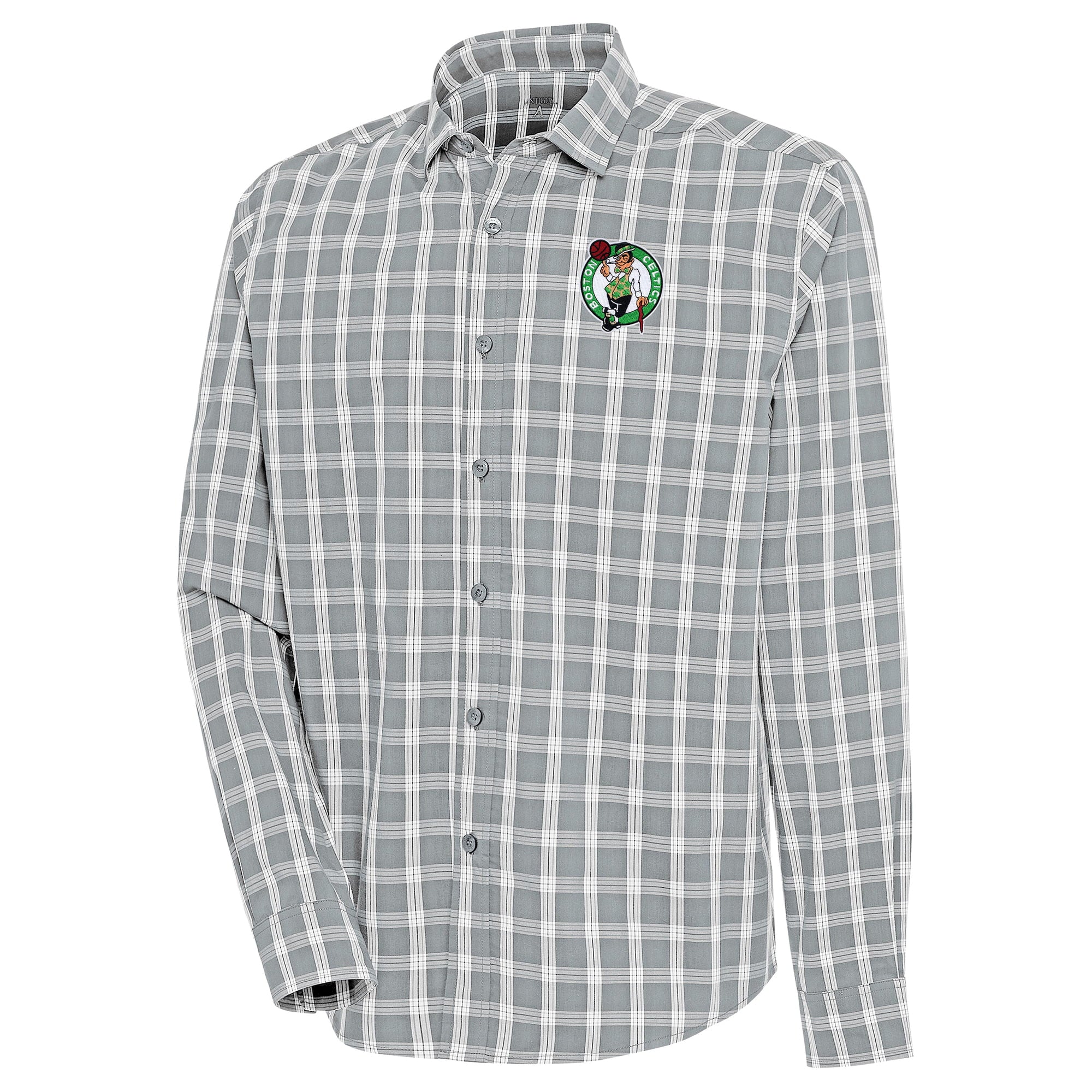 Men's Antigua  Heather Gray Boston Celtics Carry Long Sleeve Button-Up Shirt