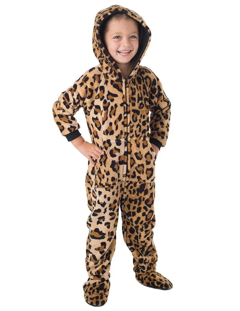 Footed Pajamas - Cheetah Spots Toddler Hoodie Chenille One Piece - Toddler - XLarge (Fits 3'7 - 3'9)