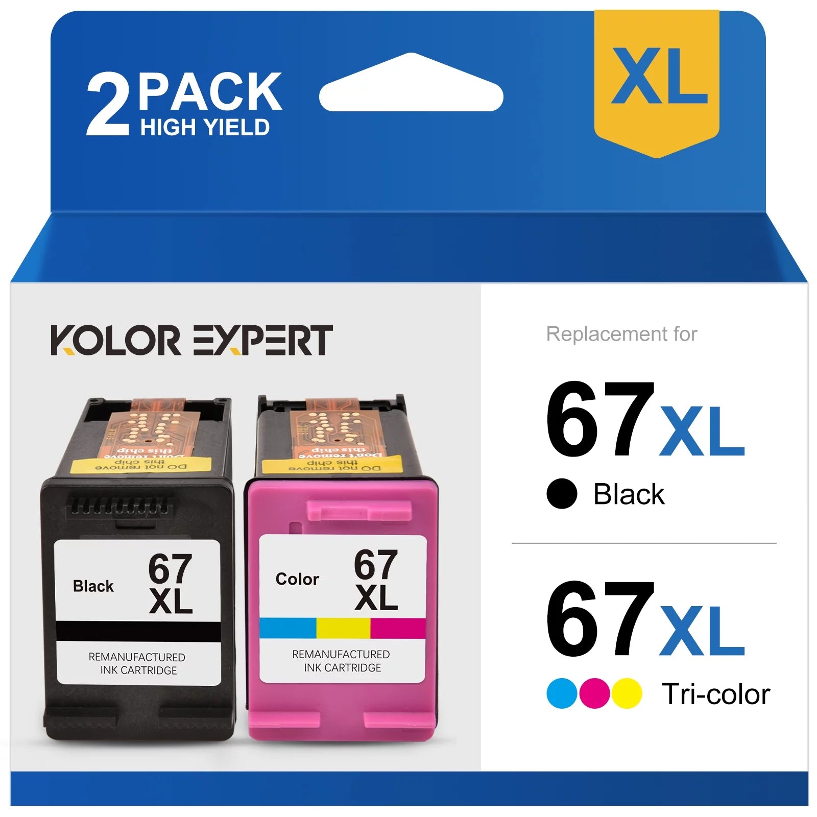 67XL Ink Cartridges for HP ink 67 HP 67XL for HP Deskjet 2700 2700e 2752 2752e 2755 2755e Envy 6000 6055 6055e Printer (Black, Tri-Color)