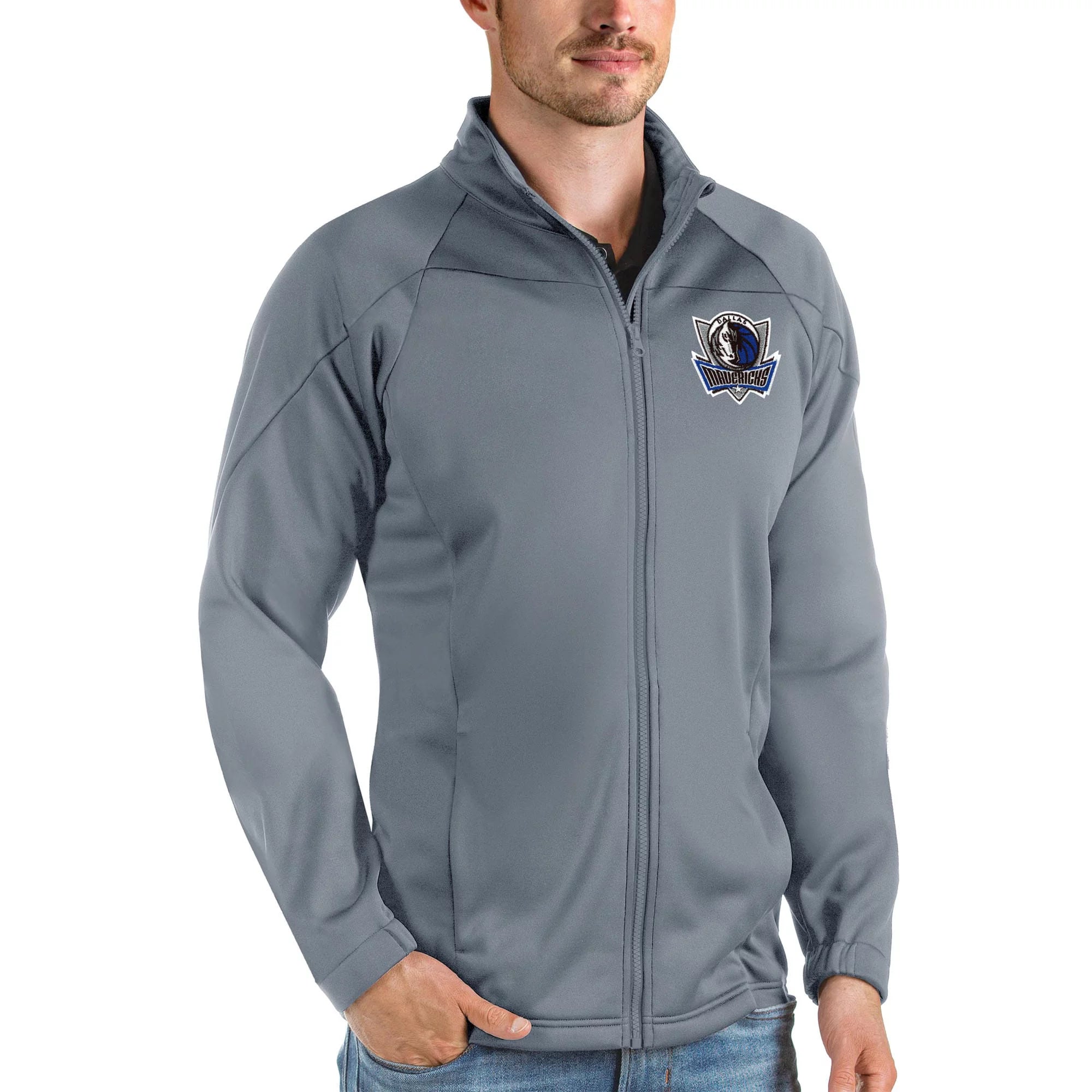 Men's Antigua Charcoal Dallas Mavericks Links Full-Zip Golf Jacket