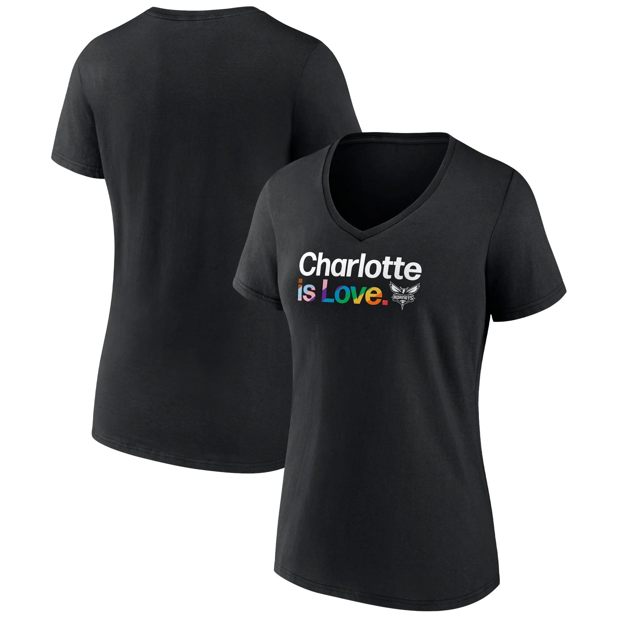 Women's Fanatics Branded Black Charlotte Hornets City Pride Team Logo V-Neck T-Shirt