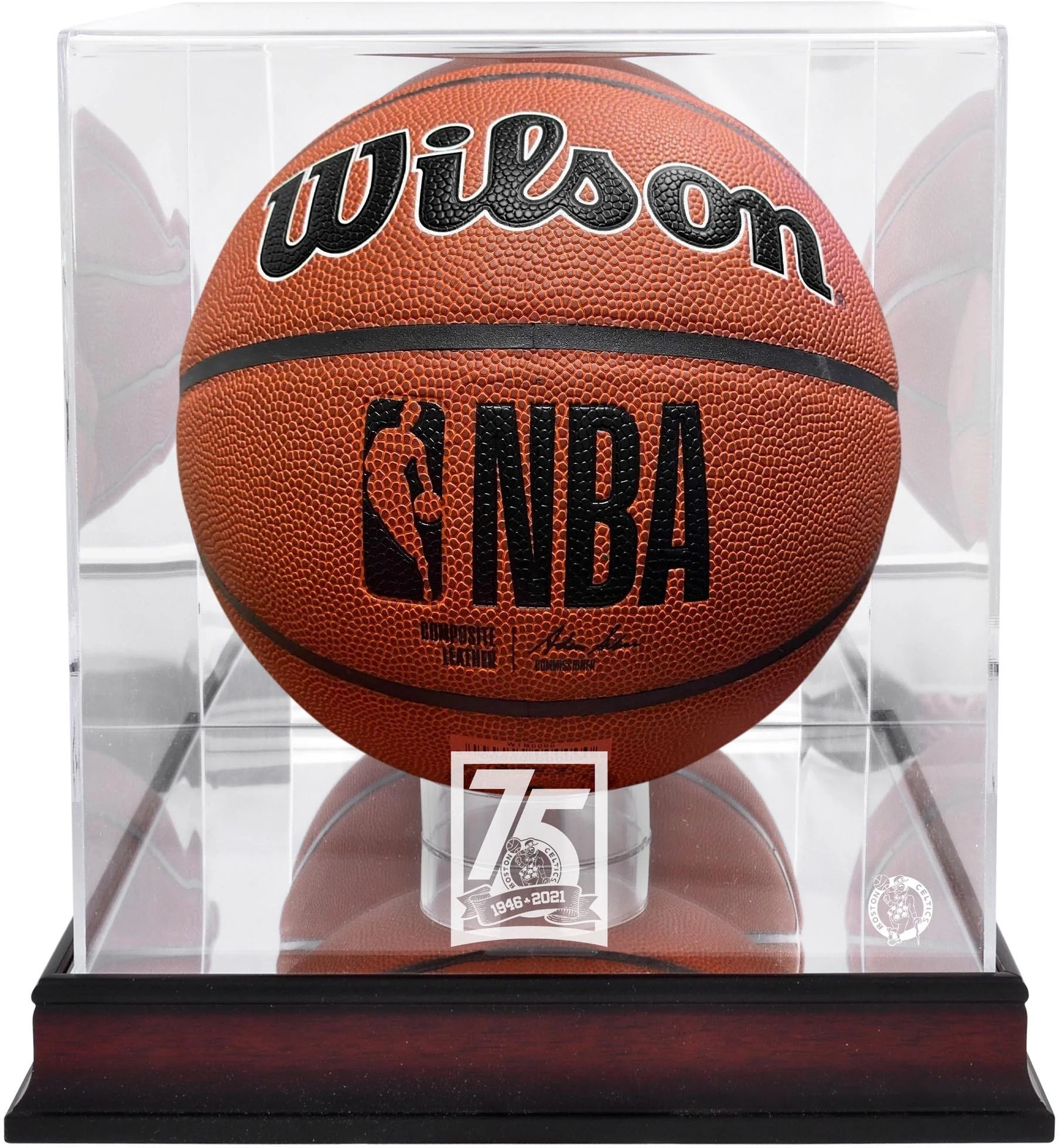 Boston Celtics NBA 75th Anniversary Mahogany Sublimated Basketball Display Case