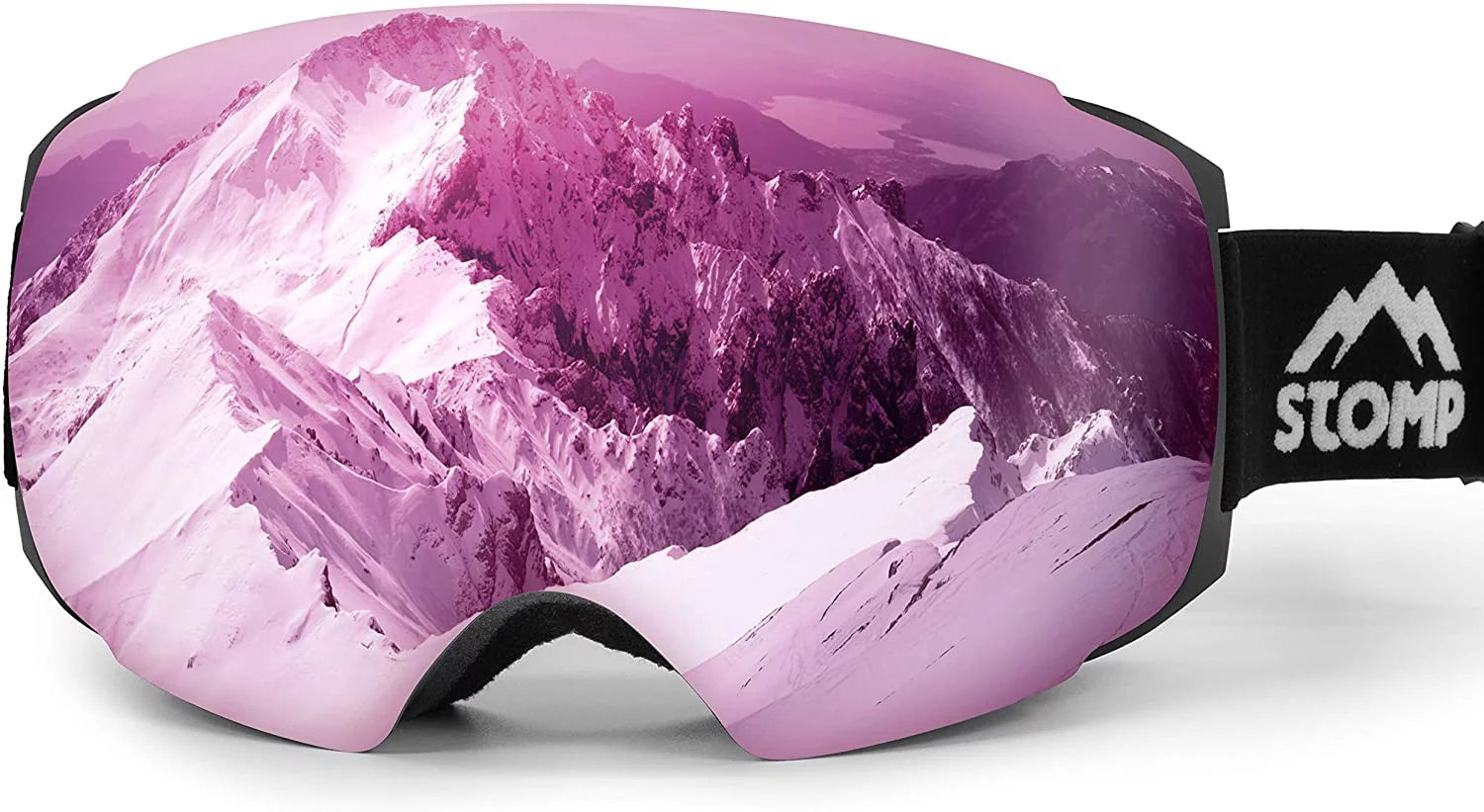Stomp Ski Goggles PRO - Frameless, Interchangeable Lens 100% UV400 Protection Snow Goggles for Men & Women (Pink)