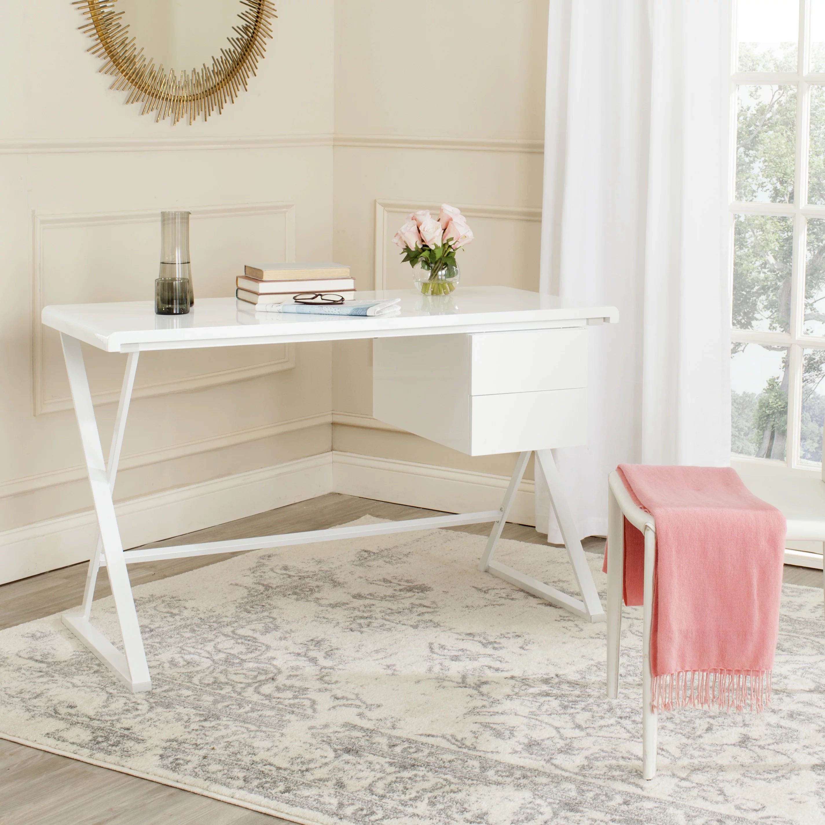 SAFAVIEH Watkins Modern Glam Lacquer Writing Desk, White