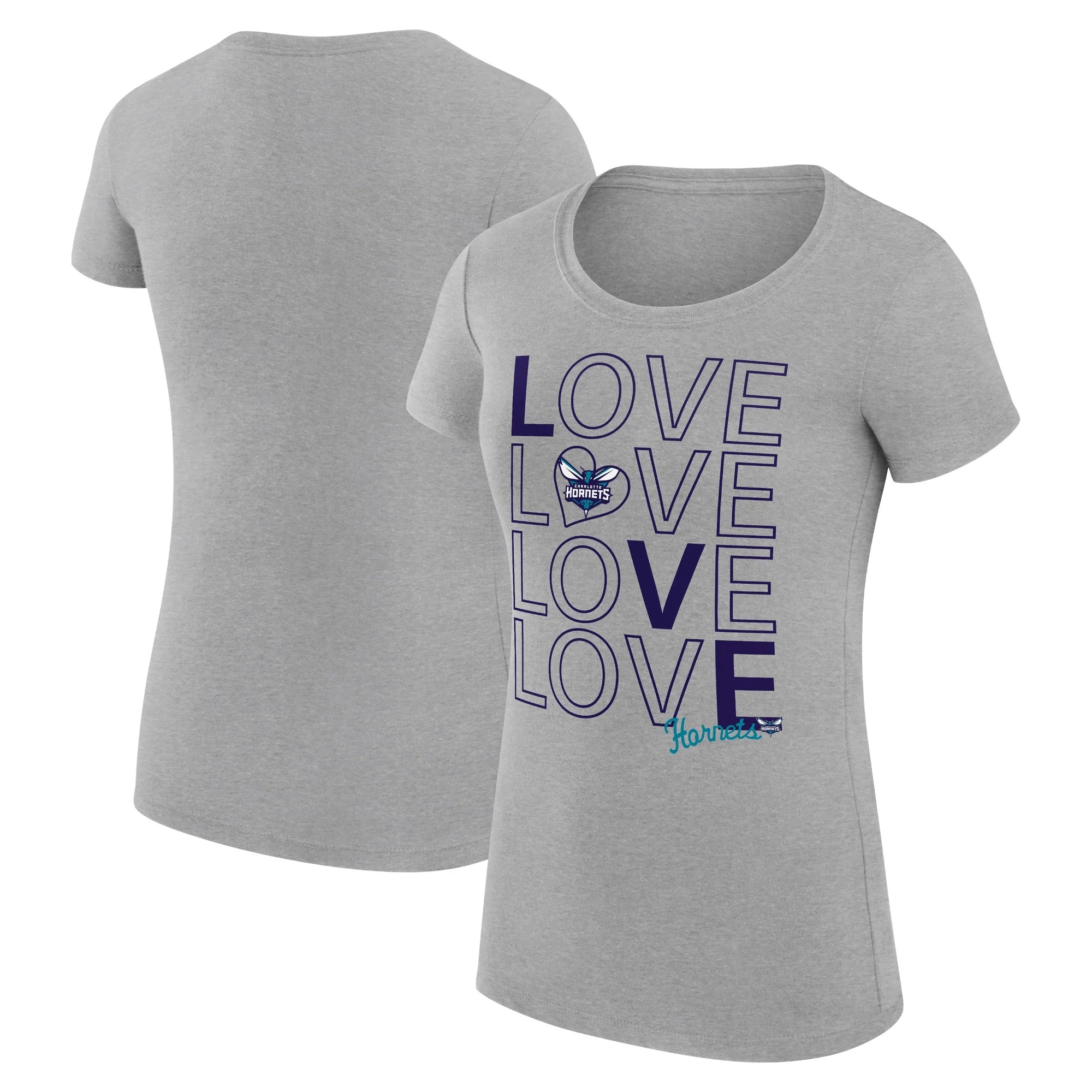 Women's G-III 4Her by Carl Banks Heather Gray Charlotte Hornets Basketball Love Fitted T-Shirt