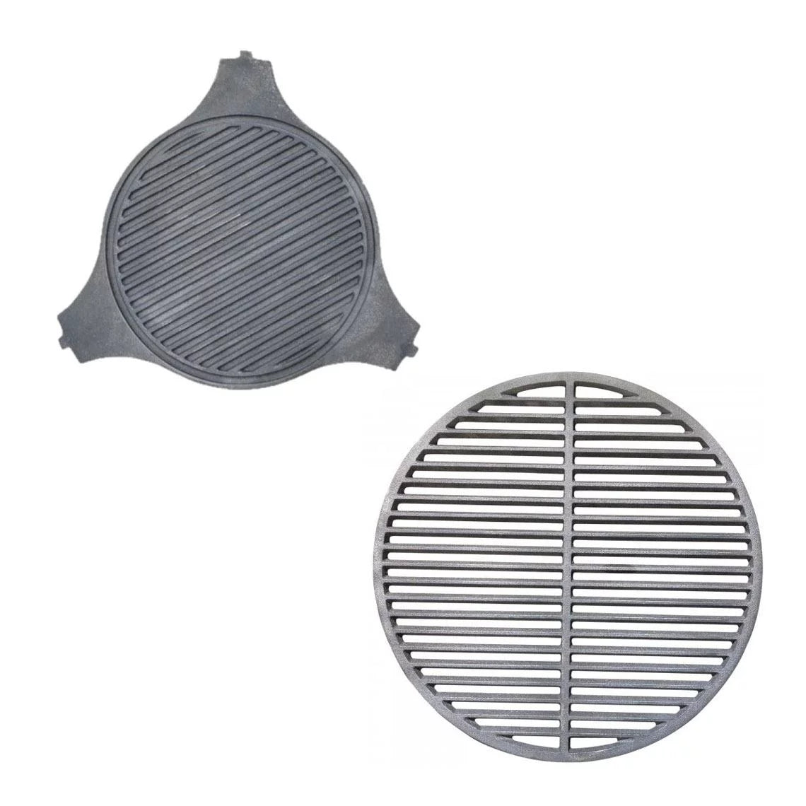 Titan Great Outdoors Dual Sided Cast Iron Grill Grate and Cast Iron Plate Setter, Fits BGE and Kamado Joe, Heat Retention Cooking