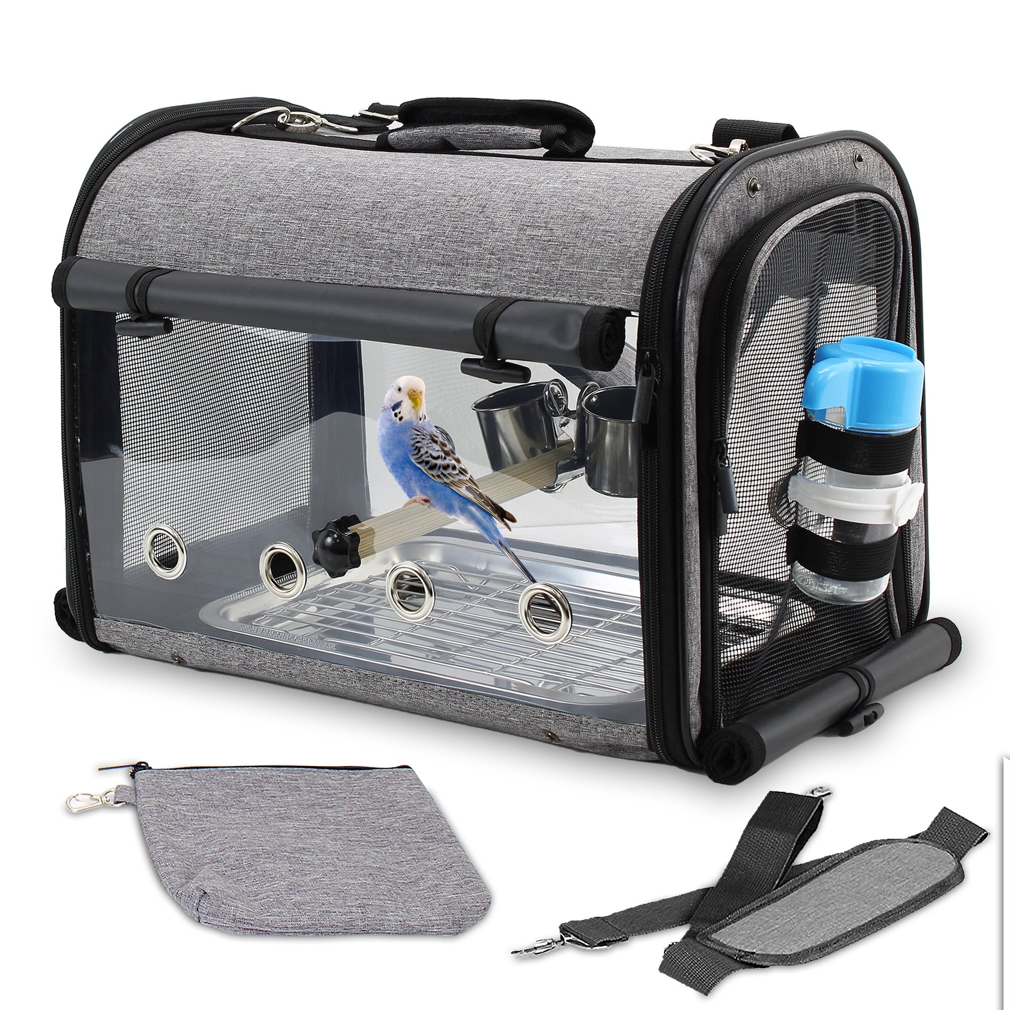 KNUTI - Bird Carrier Travel Cage Portable Bird Traveling Bag Breathable Lightweight with Stainless Steel Tray and Standing Perch Airlines Airplane Plane Approved