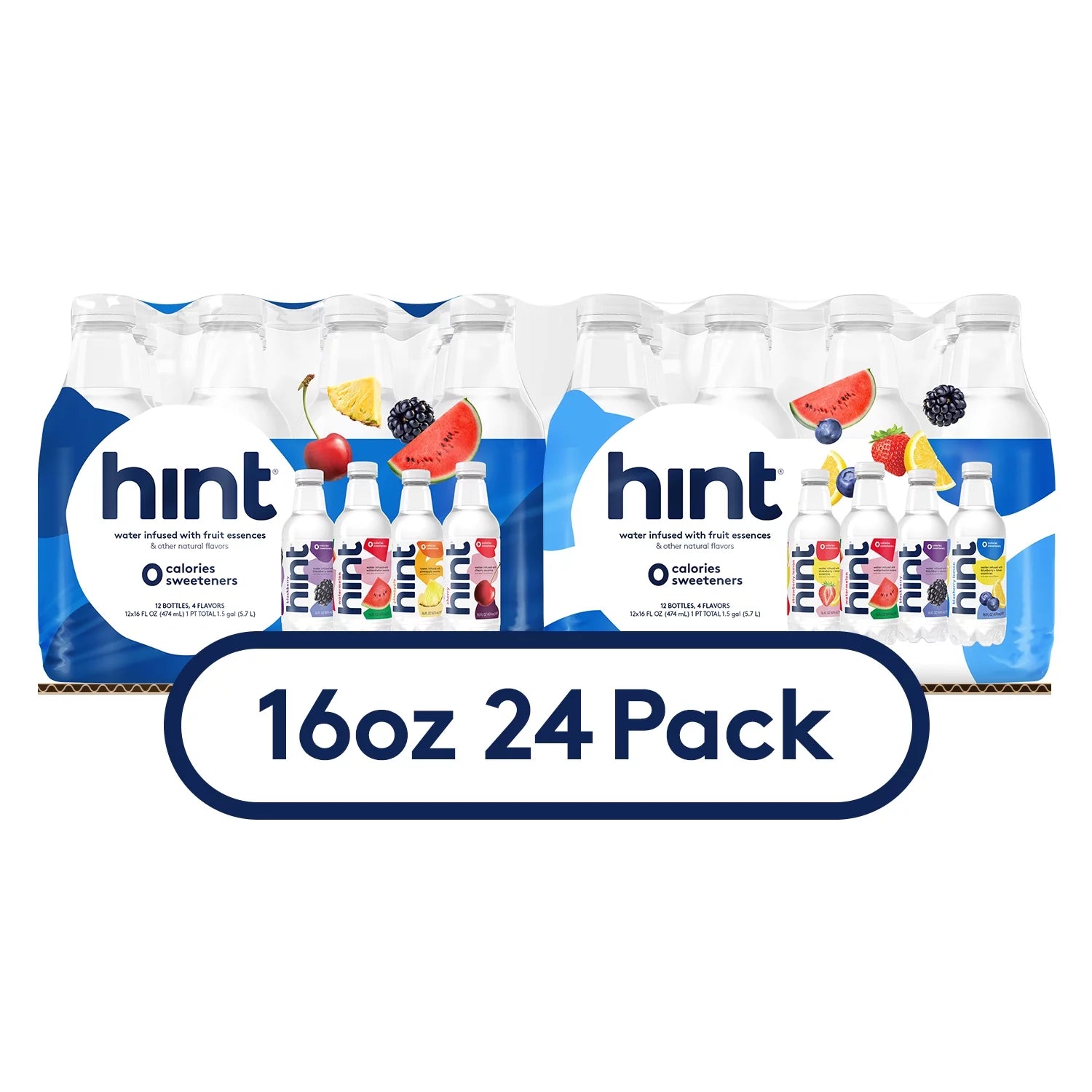 Hint Water 24 Pack Variety Pack, Pineapple, Watermelon, Blackberry, and Cherry, Strawberry Lemon, Blueberry Lemon, 16 fl oz, 24 Count
