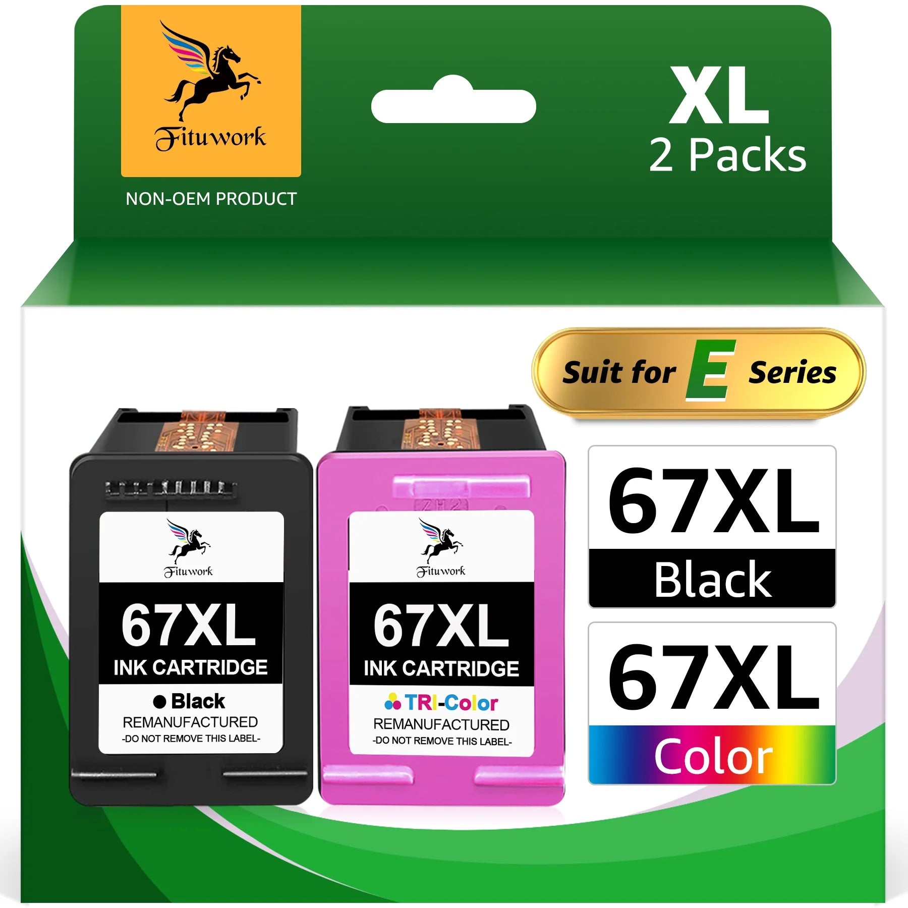 Printer Ink 67XL Replacement for HP 67 XL Ink Cartridge Combo for Hp Envy 6000 6055 6055e 6400e 6455e 6458e Deskjet 2823e 2742e 2752e 2755e Envy Pro 6455 6458 (1 Black 1 Color)
