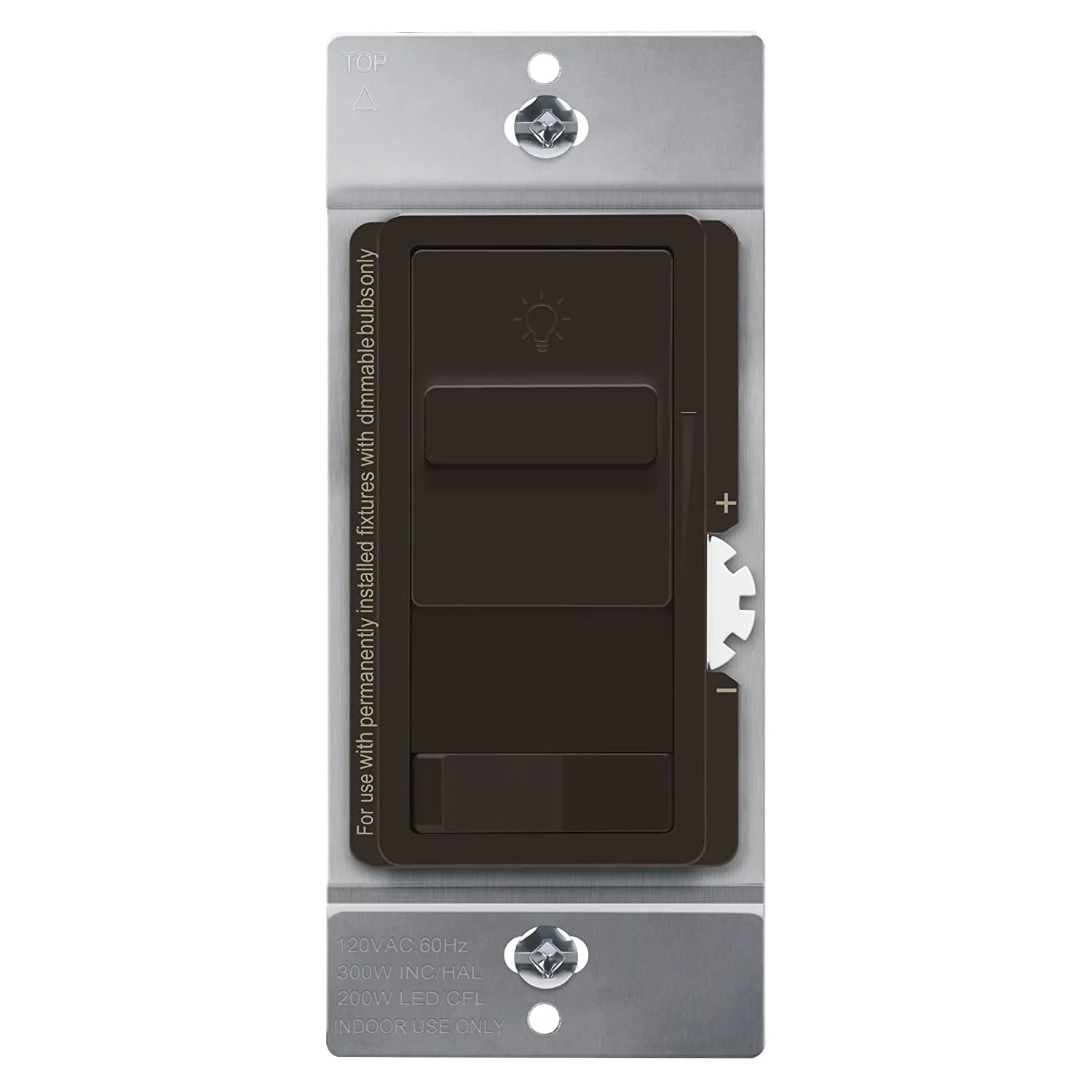TOPGREENER Kalide Dimmer Light Switch, LED Dimmer Switch, Single Pole or 3-Way, 200W LED/CFL, Neutral Wire Not Required, Brown