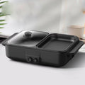 DENEST 2 in 1 Electric Barbecue Hot Pot Pan Smokeless Portable Grill Non-Stick Pan Black